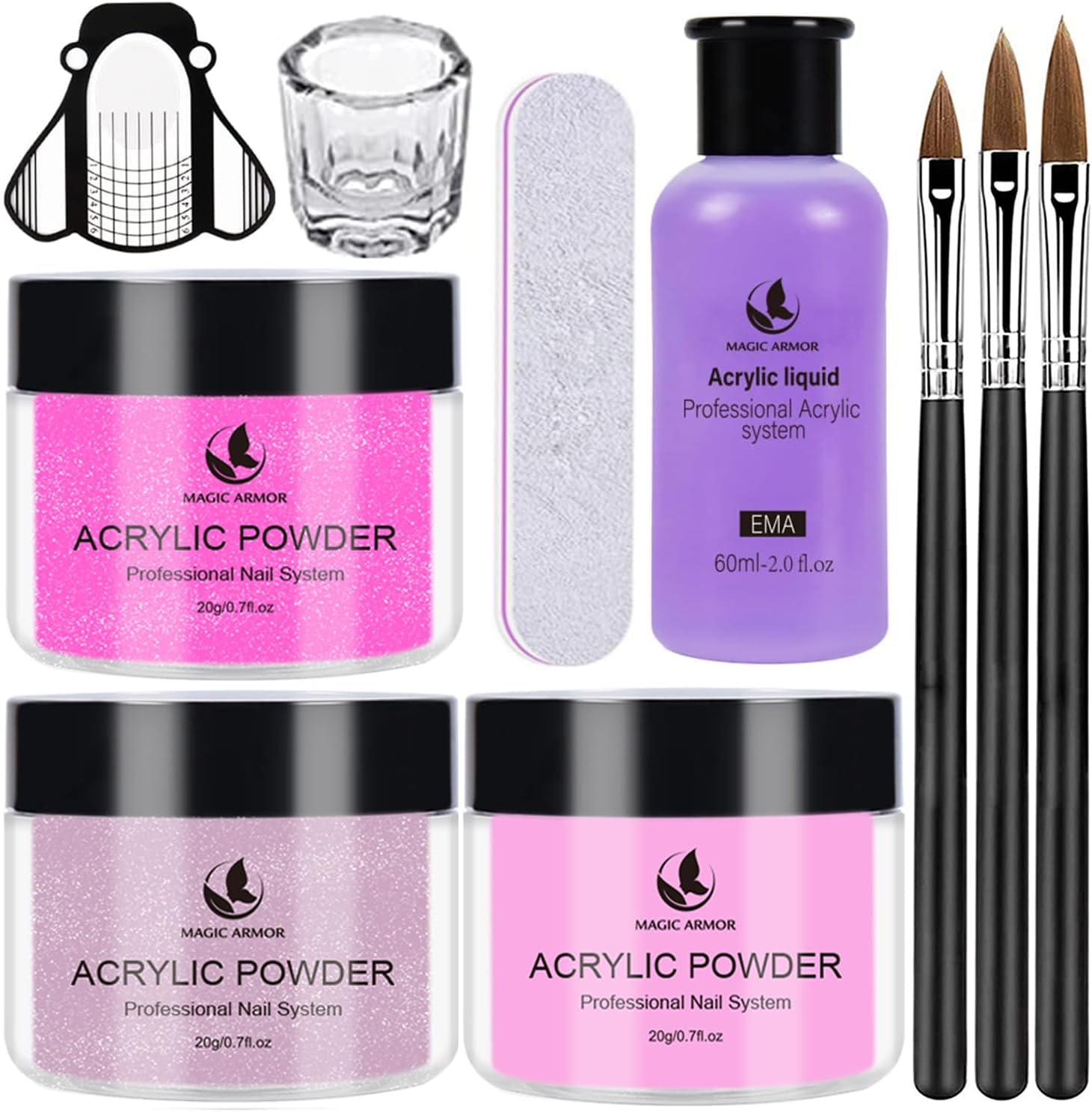 MAGIC ARMOR Acrylic Nail Kit - Professional Liquid & Powder Set with Brush Tips for Beginners image number 5