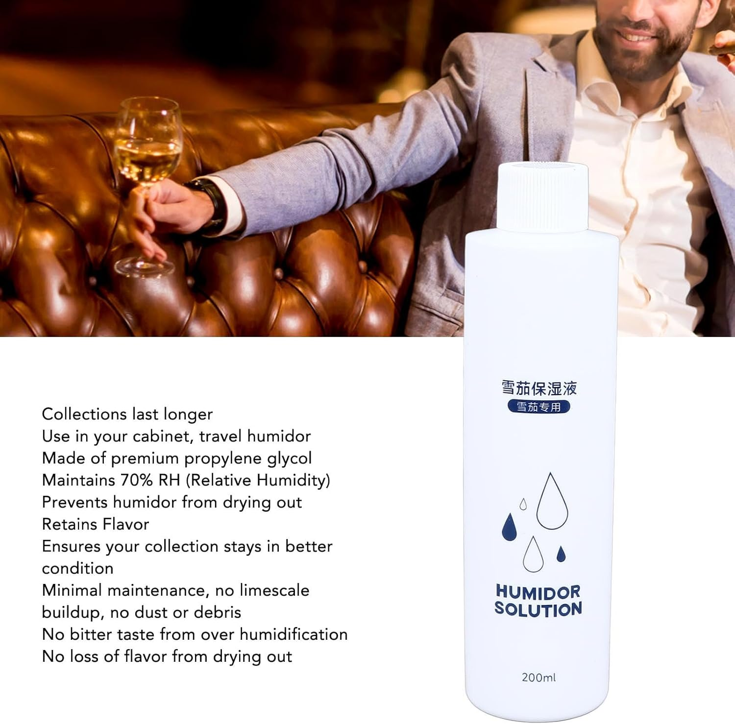 Ejoyous Cigar Humidor Solution (7Oz/Approx.198G) Propylene Glycol Formula, Stabilizes 70% RH Prevents Drying Preserves Flavor, Fits Travel/Cabinet Humidors image number 4