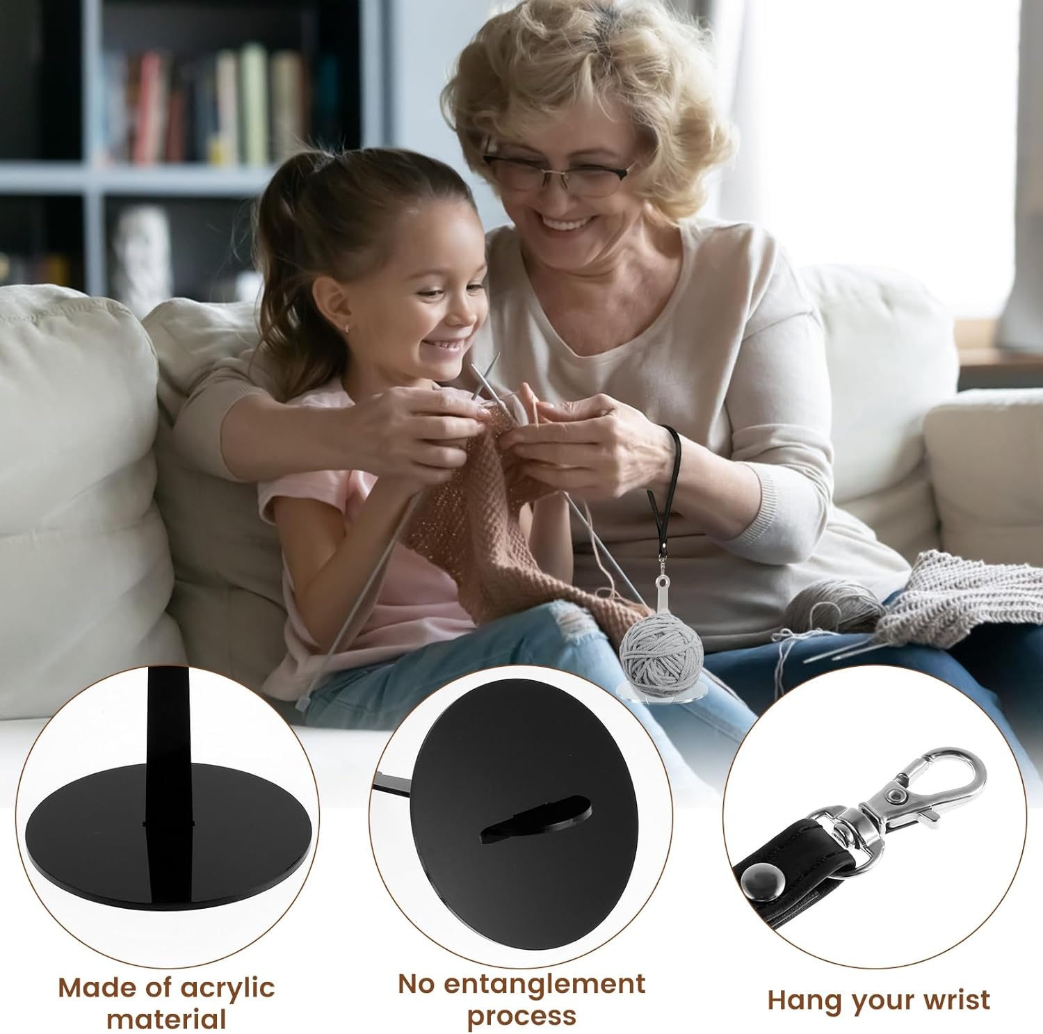 2PCS Portable Wrist Yarn Holder Yarn Storage Crochet Yarn Holder with Wrist Strap Prevents Yarn Tangling and Misalignment Yarn Holder for Crocheting, Knitting Supplies Gift for the Craft Lovers image number 1