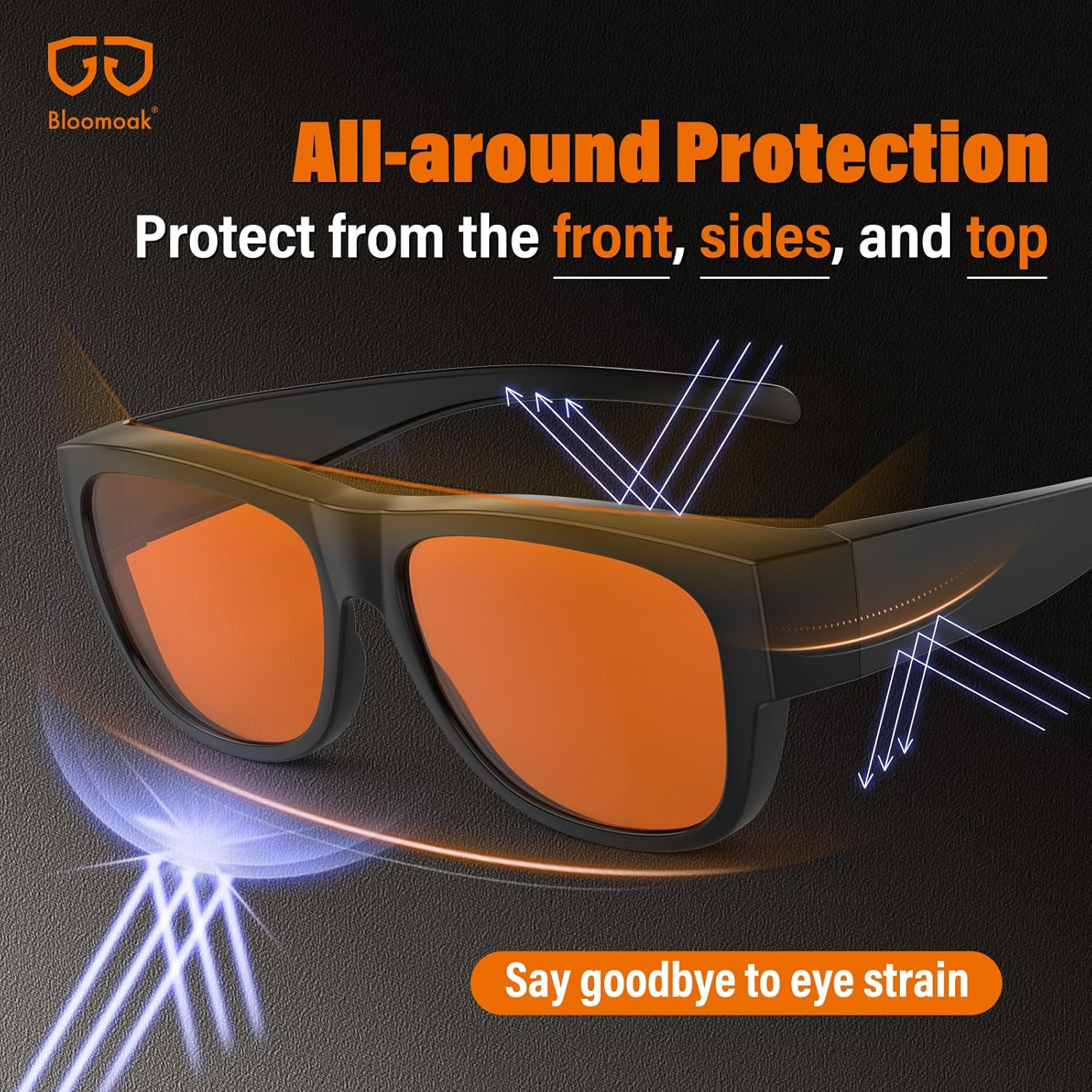 Bloomoak 99% Blue Light Blocking Fit over Glasses-Amber Nighttime Eyewear-Fit over  & Reading Glasses, anti Glare for Better Sleep, Screens image number 1