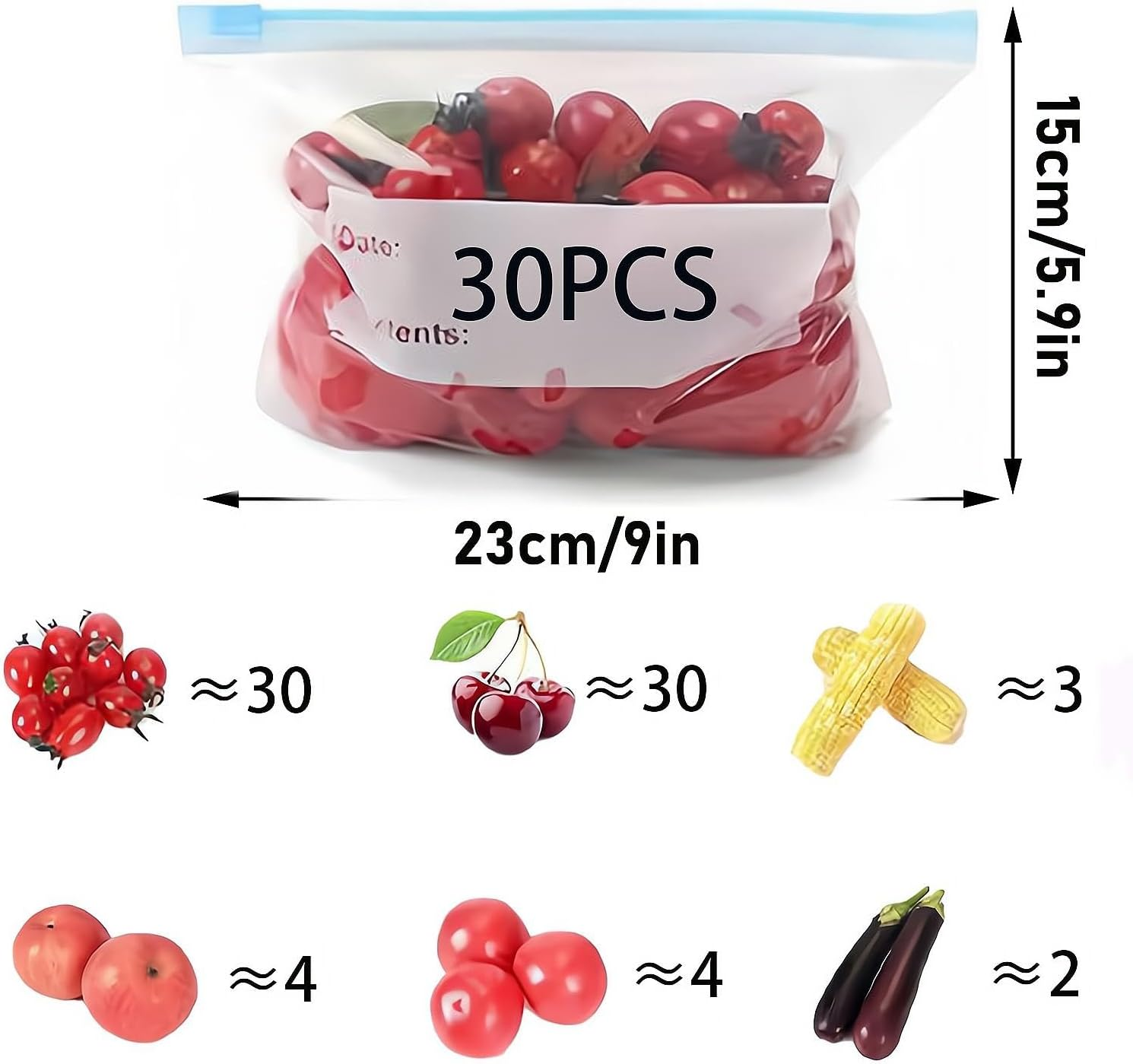 REGODI 30 Pack Stand up Reusable Storage Bags -Free Leakproof Freezer Bags, Food Storage Bags image number 1