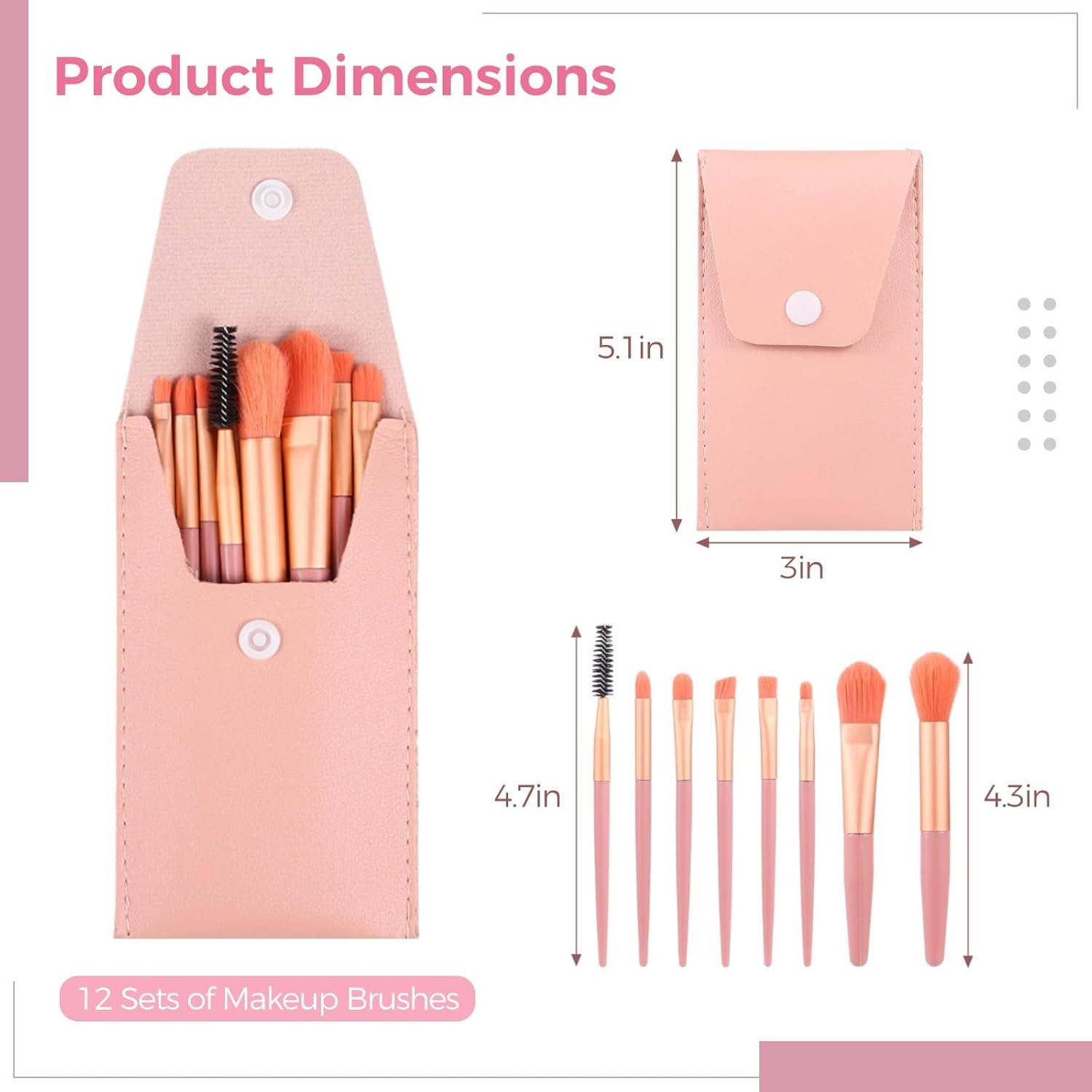 12 Sets Travel Makeup Brushes, Makeup Brush Bag with 8 Brushes, Bridesmaid Gift, Synthetic Fiber Makeup Brush, Foundation Blush Shadow Brush Set, Portable Makeup Brush Set for Weddings, Parties image number 1