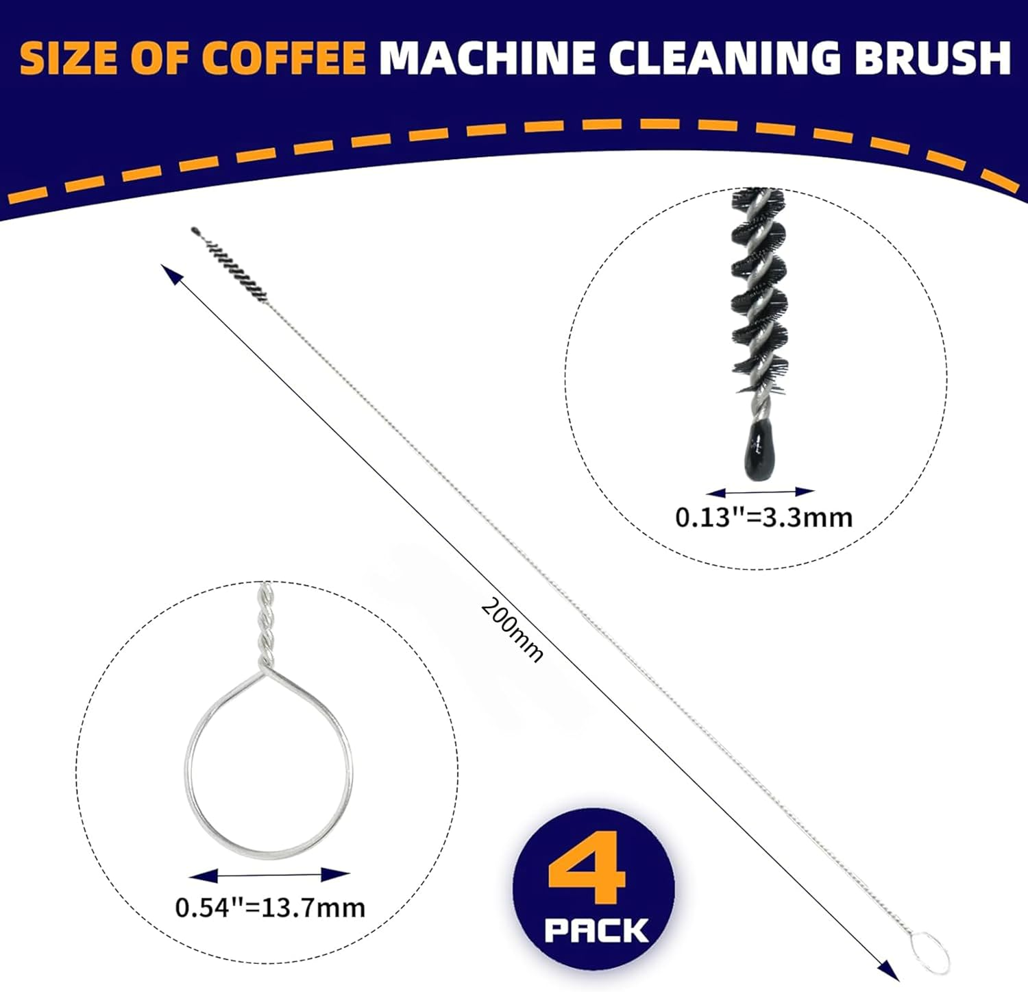 Premium 4-Pack Milk Frother Hose & Pipe Cleaner Brushes,7.87" Flexible Nylon Bristles,Ideal for Coffee Machines,Baby Bottles,Straws,Glass Pipes & More,Durable & Easy to Use