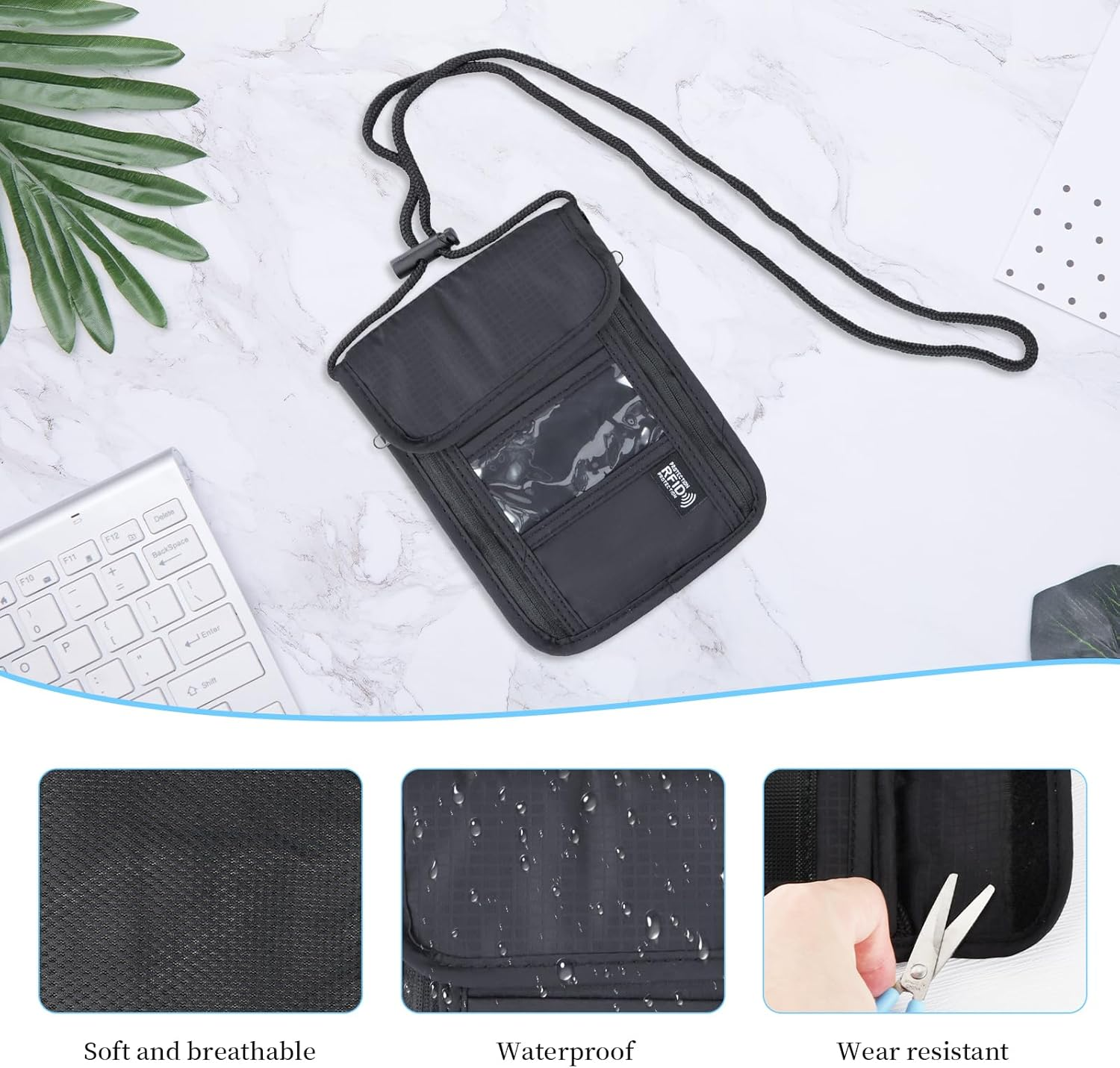 Amexo Neck Pouch, Passport Bag with RFID Protection, Mobile Phone Shoulder Bag, Men'S Anti-Theft Bag for Children, Boys, Girls, Women - Black image number 3