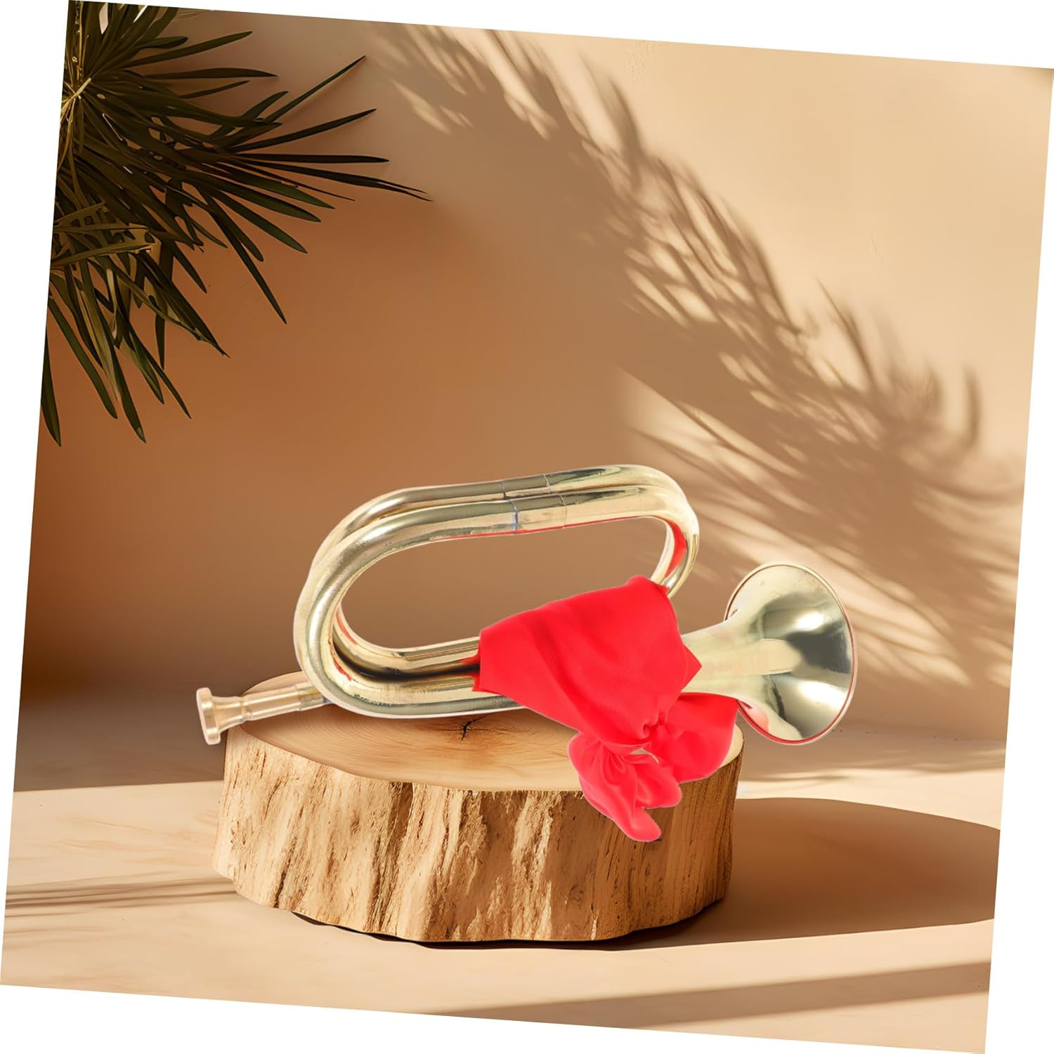 Metal Bugle Trumpet Band Instrument for Beginners with Scarf, Brass Wind Instrument for School Marching Bands and Teen Music Players in Gold image number 6