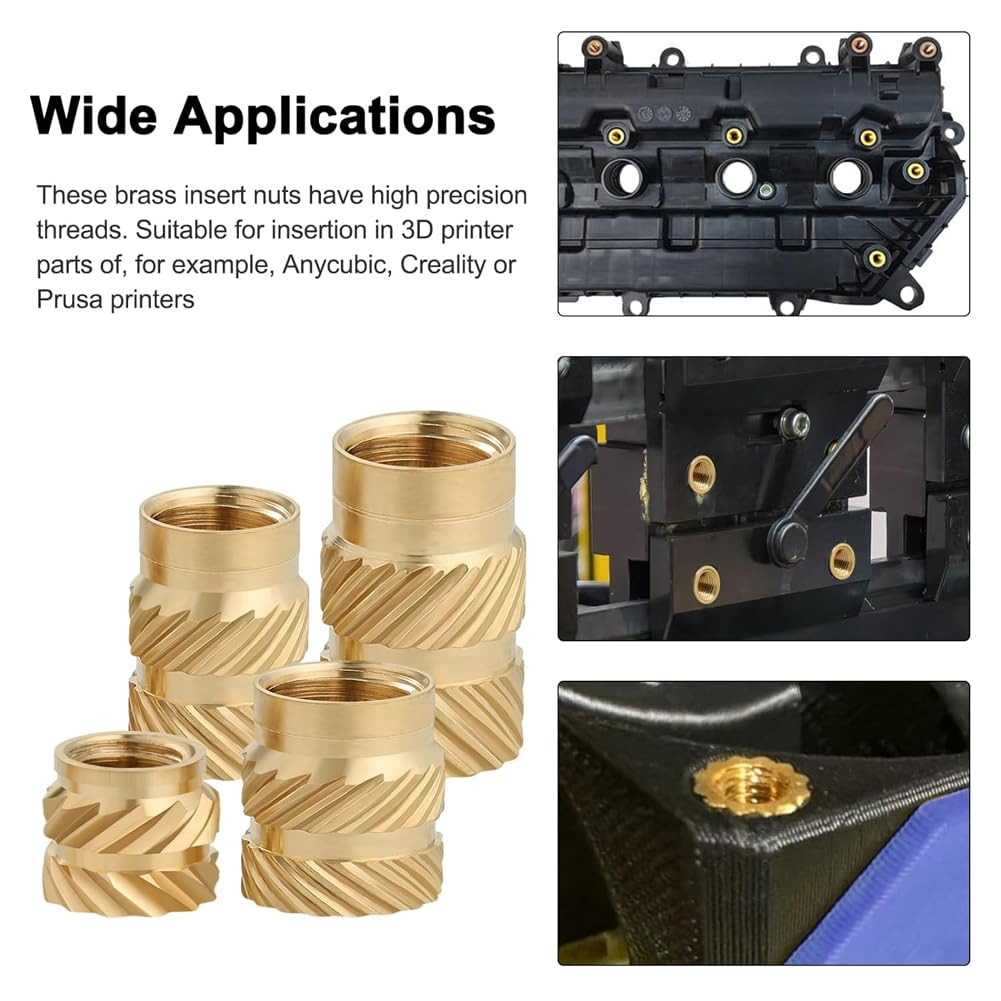 300Pcs M2 M3 M4 M5 M6 Female Thread Knurled Nuts Brass Threaded Insert Embedment Nuts Hydraulic Welded Joint Injection Molding Assortment Kit Perfect for Fastening Fixing Injection Molding image number 3