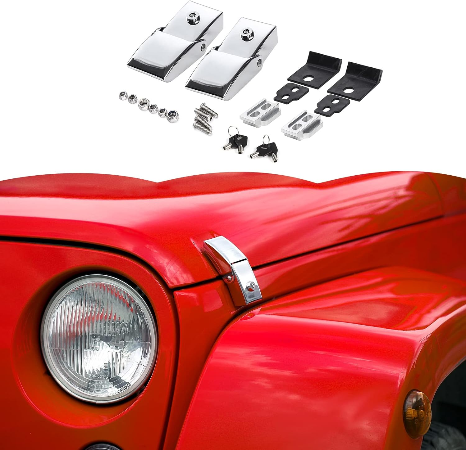 Stainless Steel Hood Latches Hood Lock Catch Latches Kit for Jeep Wrangler JK 2007-2017 (Black)