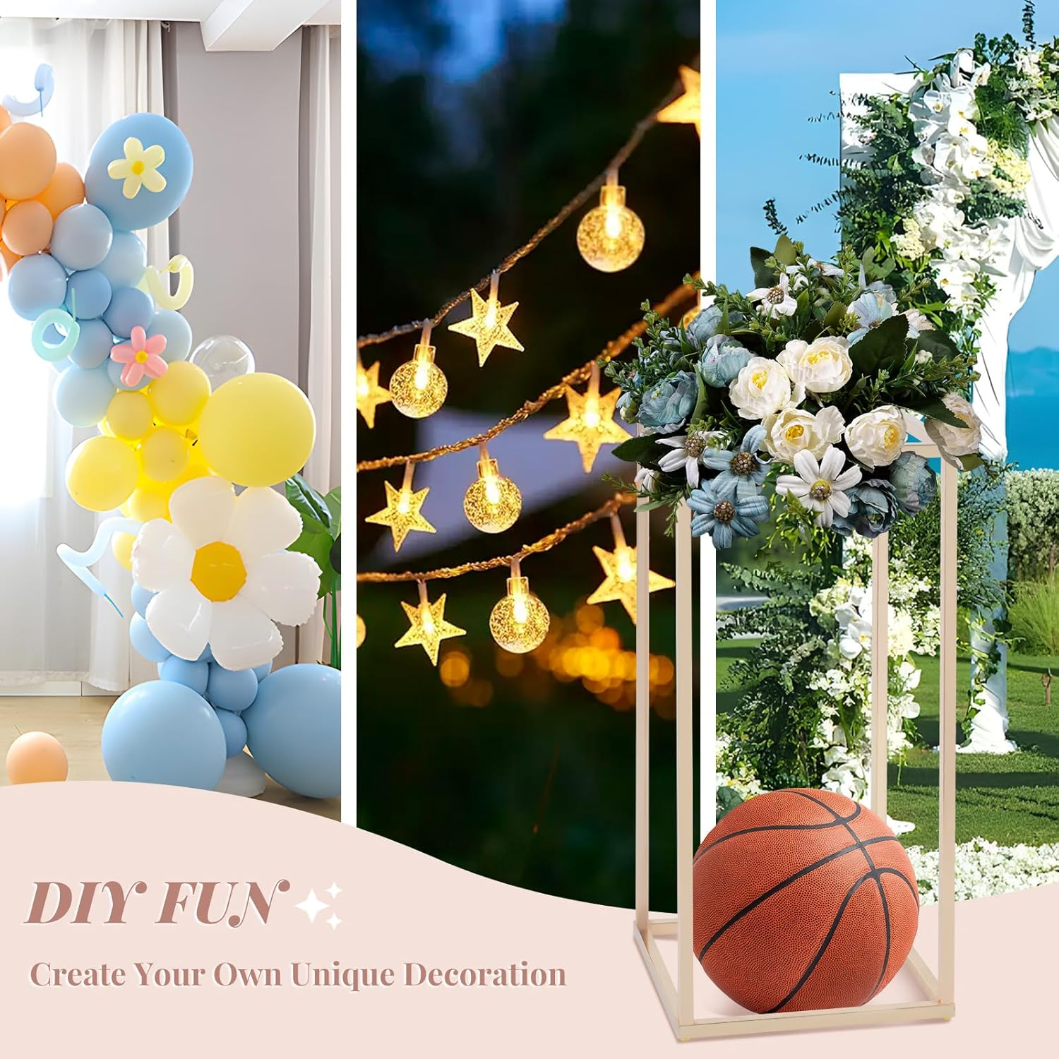 SOCROTO 10PCS Column Vases,Metal Flower Floor Vase,16In Tall Wedding Centerpieces for Tables,Gold Geometric Centerpiece Vase for Wedding,Party,Festival,Home Decorations, Events Reception image number 2