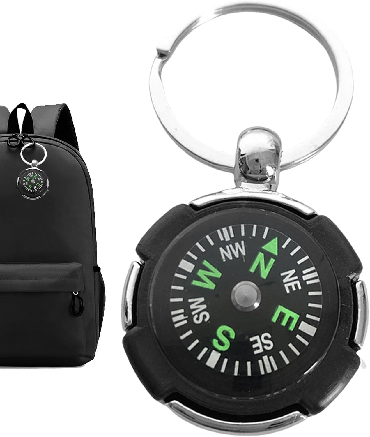 Compass Keychain - Camping Compass Keychain - Zinc Alloy Handheld Compass, Survival Gadget Navigation Equipment for Hiking Backpacking Fishing image number 5