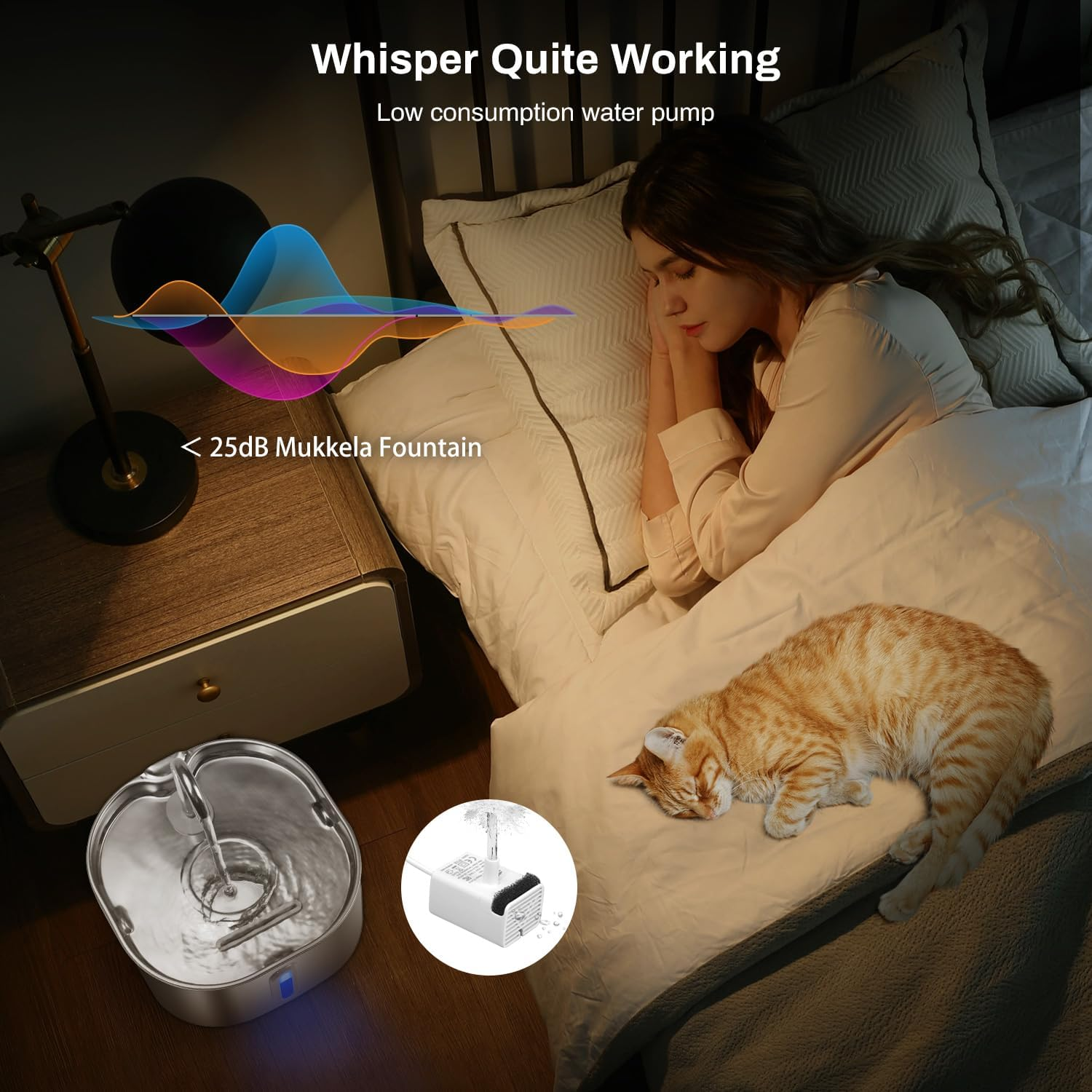 Cat Water Fountain, 2.2L/74Oz Automatic Stainless Steel Pet Water Fountain, Square Cat Drinking Fountains Pet Water Bowl Dispenser with Ultra-Quiet Pump for Cats, Pets, Dishwasher Safe