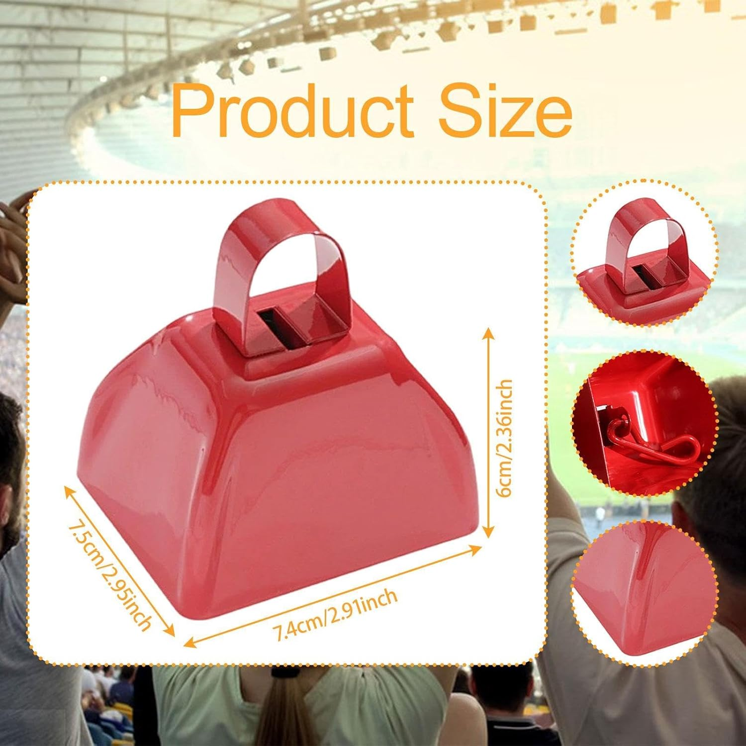 Yunhgft Metal Cowbell, 7.4 X 6 X 7.5 Cm, for Parties, Cheering, Graduation, Red - Red image number 1