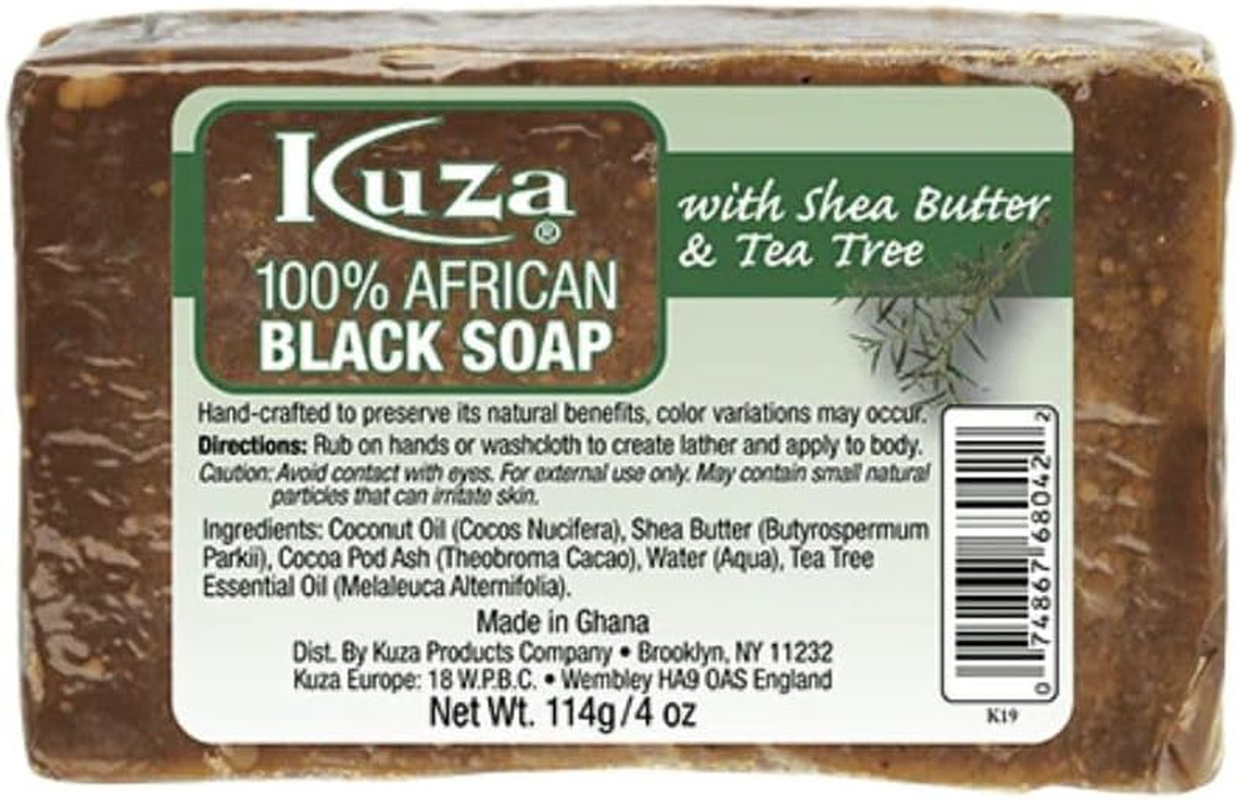 Kuza Naturals 100% African Black Soap 114G (Pack of 2) (With Shea Butter and Tea Tree)