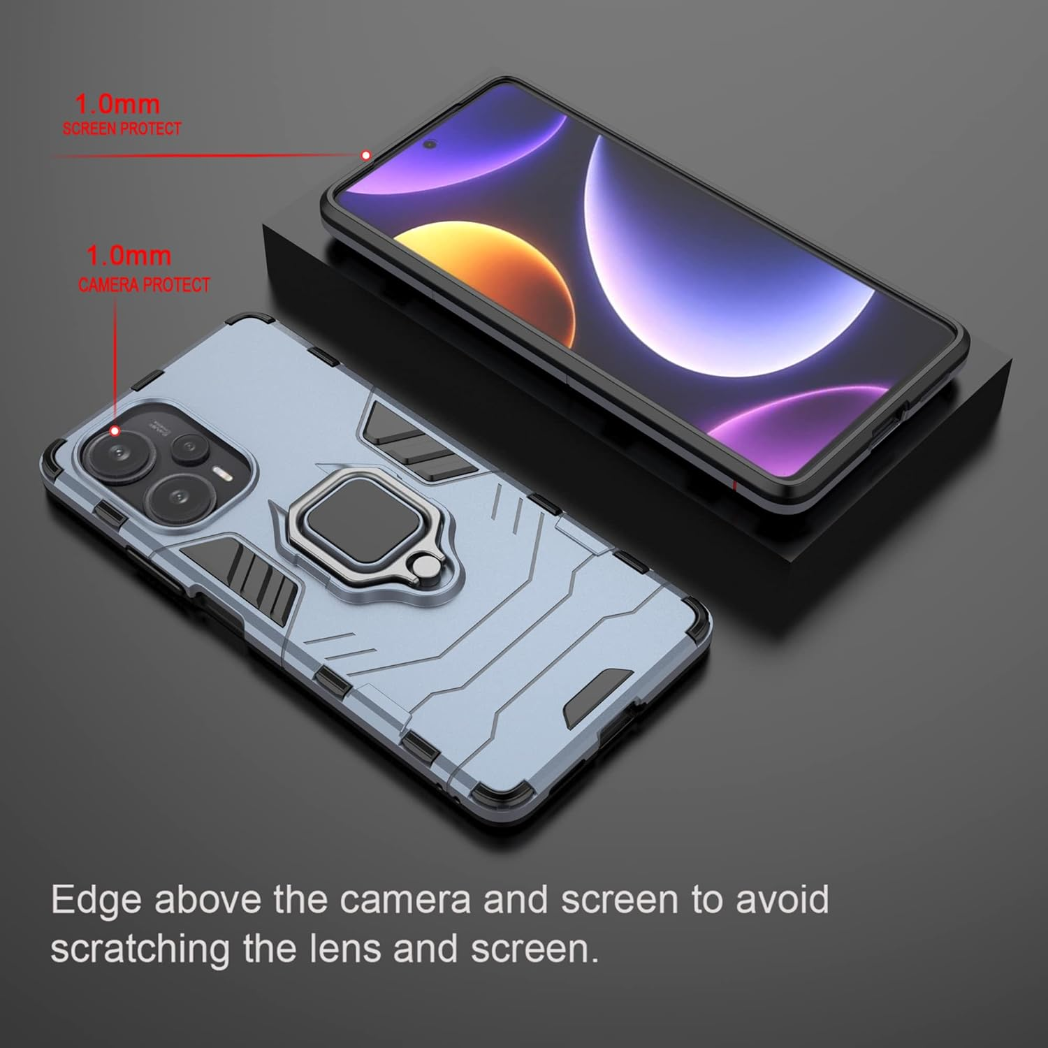 ESTH&reg; Compatible with Xiaomi Poco F5/Redmi Note 12 Turbo Case with 360&deg; Rotating Ring Stand Protective Case [For Mobile Phone Holder Car Magnet] Military Shockproof Mobile Phone Case, Blue image number 5