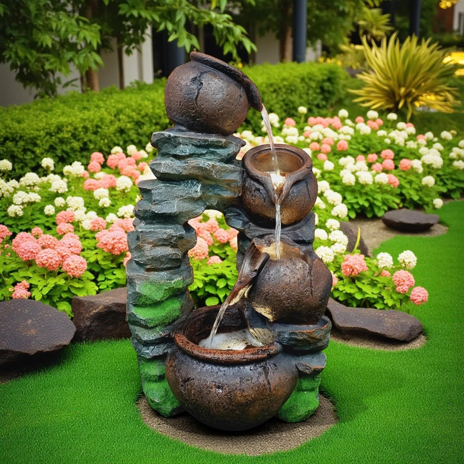 60Cm Water Feature, Water Fountain with LED Light, Rock Looking Desing Water Feature with LED Light image number 2