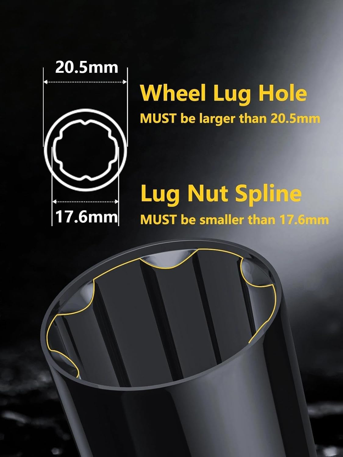 MIKKUPPA 6 Point Spline Lug Nuts Tuner Socket Key Tool - with 17Mm Hex for 1/2-20 12X1.5 12X1.25 Black Lug Nut Socket image number 3