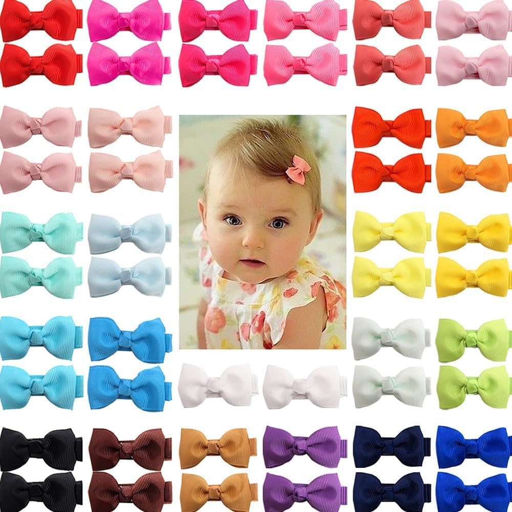 50 Pcs 2Inch Mini Bow Hair Clips for Baby Grils Fine Grosgrain Ribbon Clips Tiny Bow Non-Slip Hair Barrettes with Cute Bows Clips image number 6