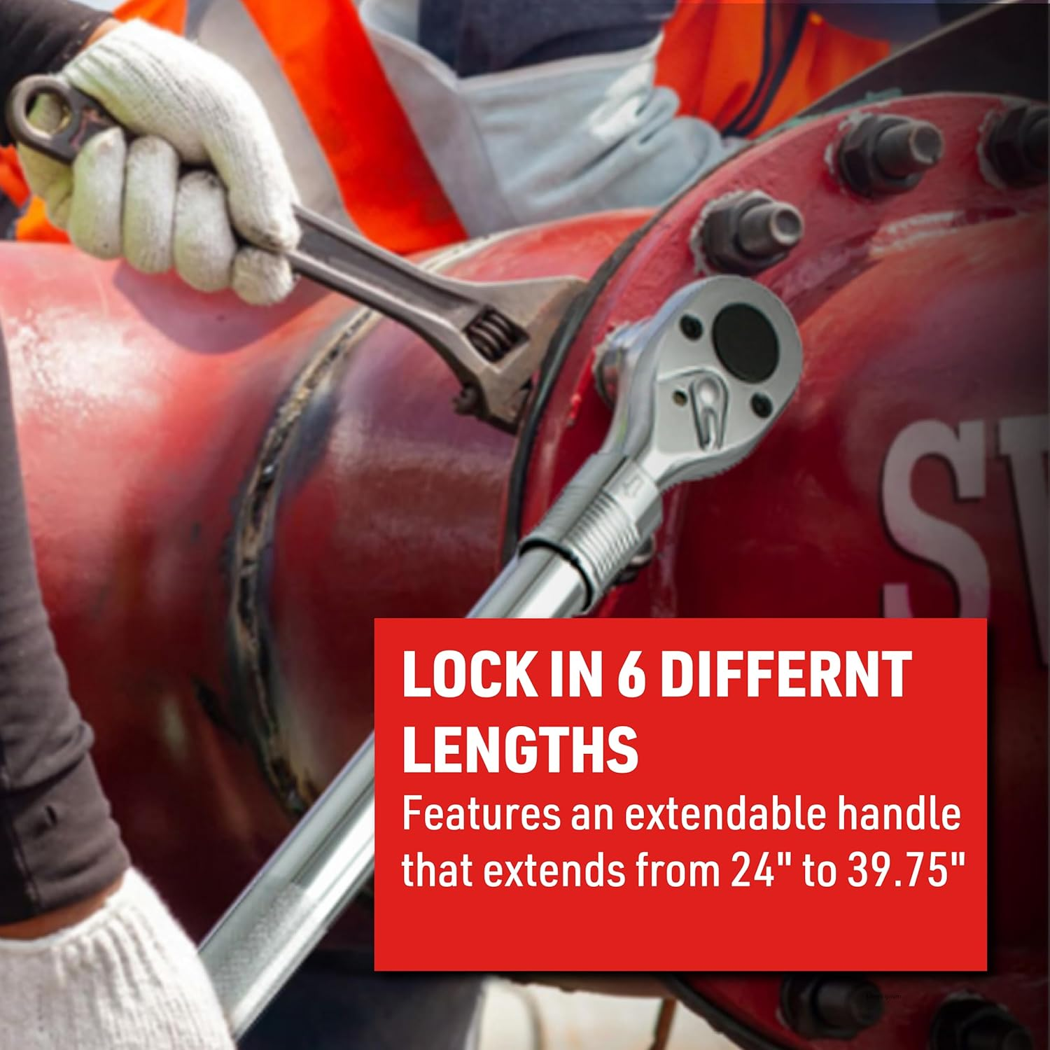 EZRED 3/4" Drive Extendable Ratchet with Reinforced Steel Telsecoping Locking Shaft image number 3