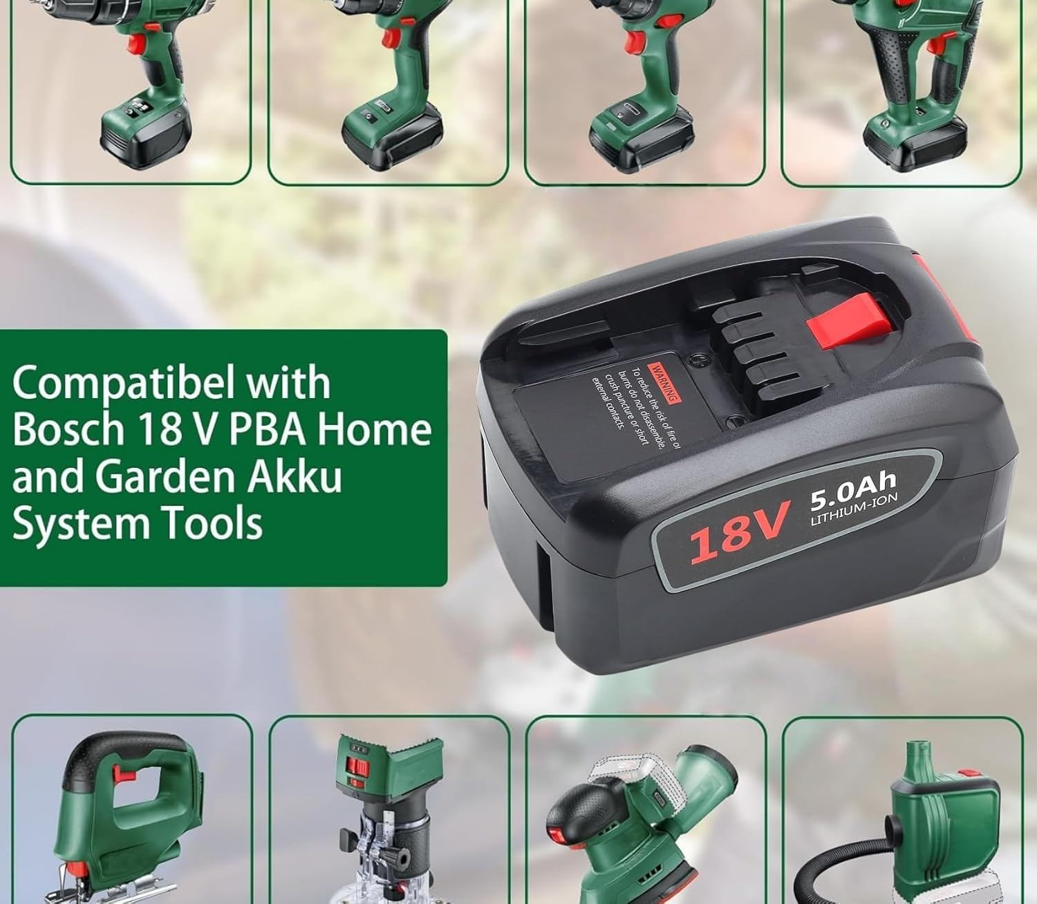 Geelink PBA18V 5.0Ah Lithium-Ion Battery Replacement for Bosch 18V PBA PSB PSR Battery for 18V Green Home and Garden Tools image number 5