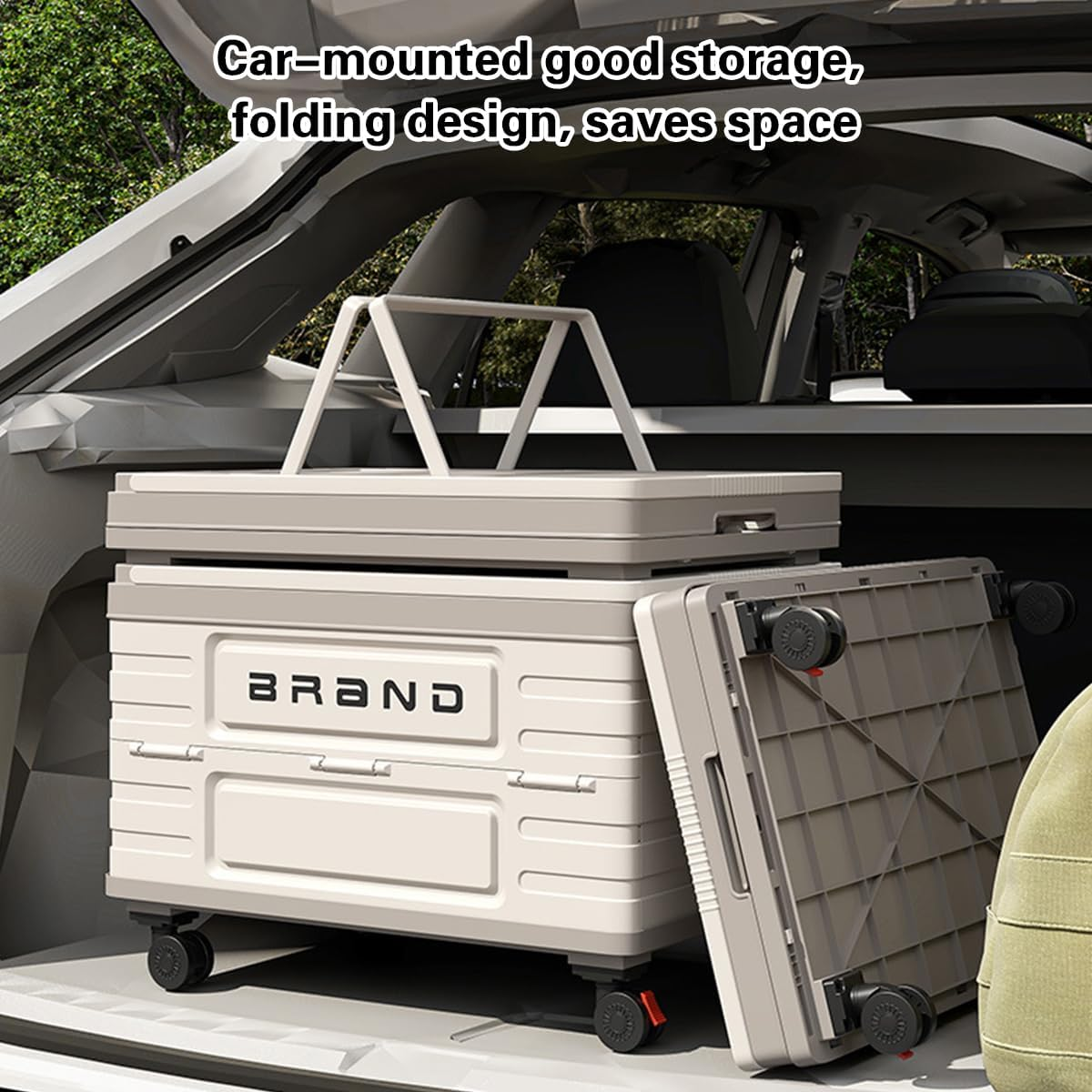 AIMALL Outdoor Folding Storage Box with Wooden Lid 20.4X13.9X13.9In Large Capacity Car Trunk Camping Clothes Organiser with Handles for Travel Garage Home Use