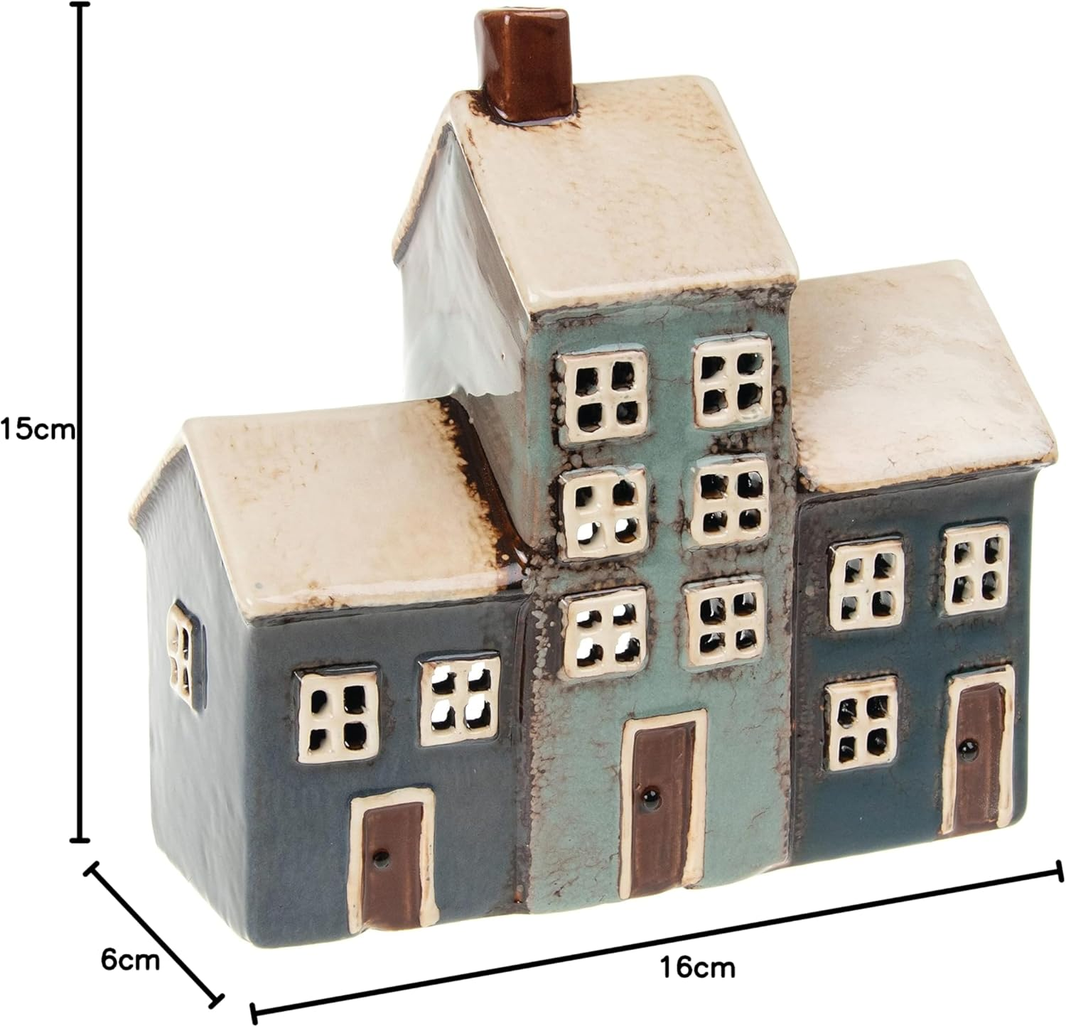 Village Pottery Grey/Navy 3 House Tealight image number 1