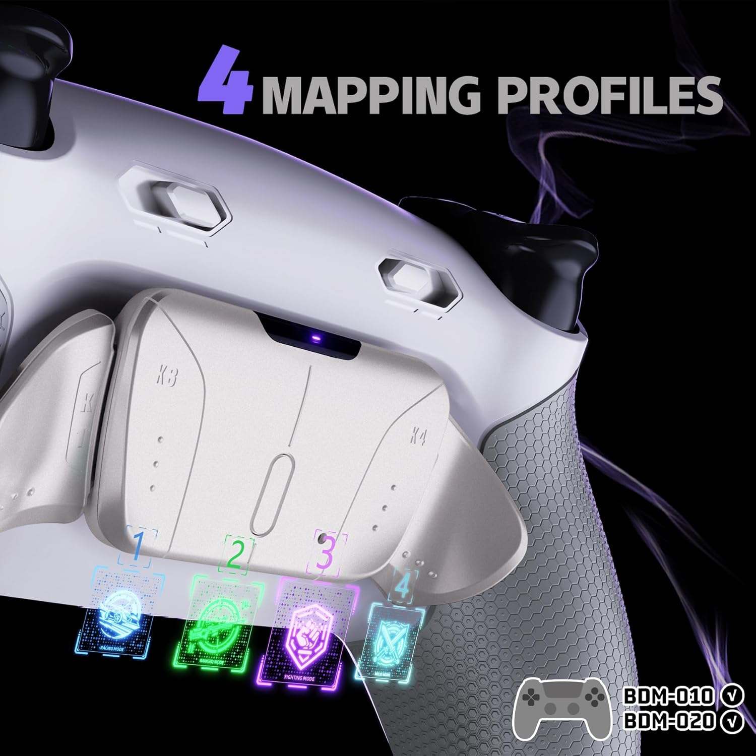 Extremerate RISE4 plus MAX RMB Back Paddles Kit with Clicky Trigger Stops & Rubberized Grip for PS5 Controller BDM-010 020, Remappable Real Metal Back Buttons Kit for PS5 Controller &ndash; White Gray image number 3