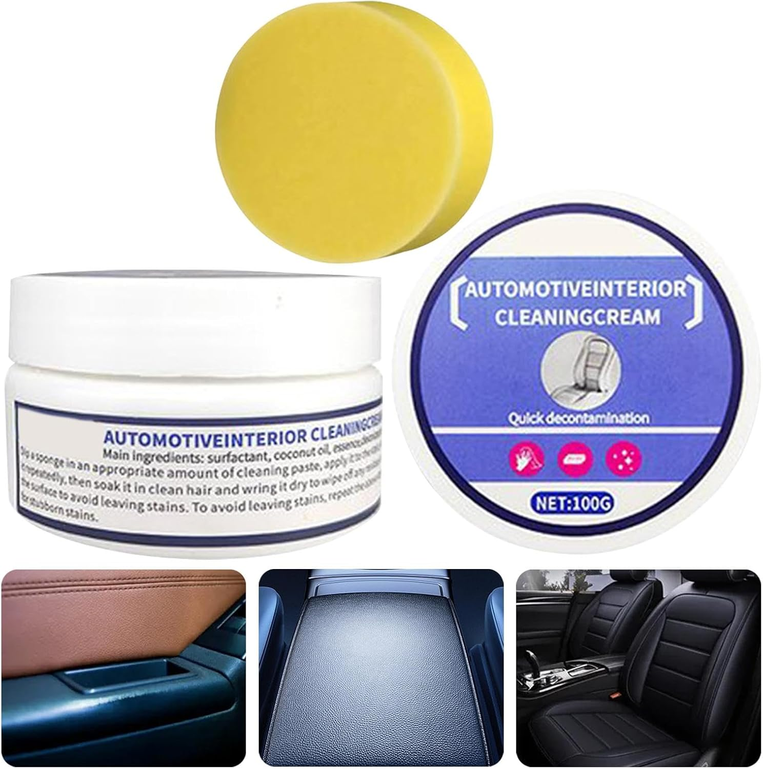 Car Leather Cleaner,Multipurpose Automotive Cleaning Cream Interior Detailer - Leather Restorer Car Detailing Kit, Car Cleaning Agent for SUV Sedan Truck image number 3