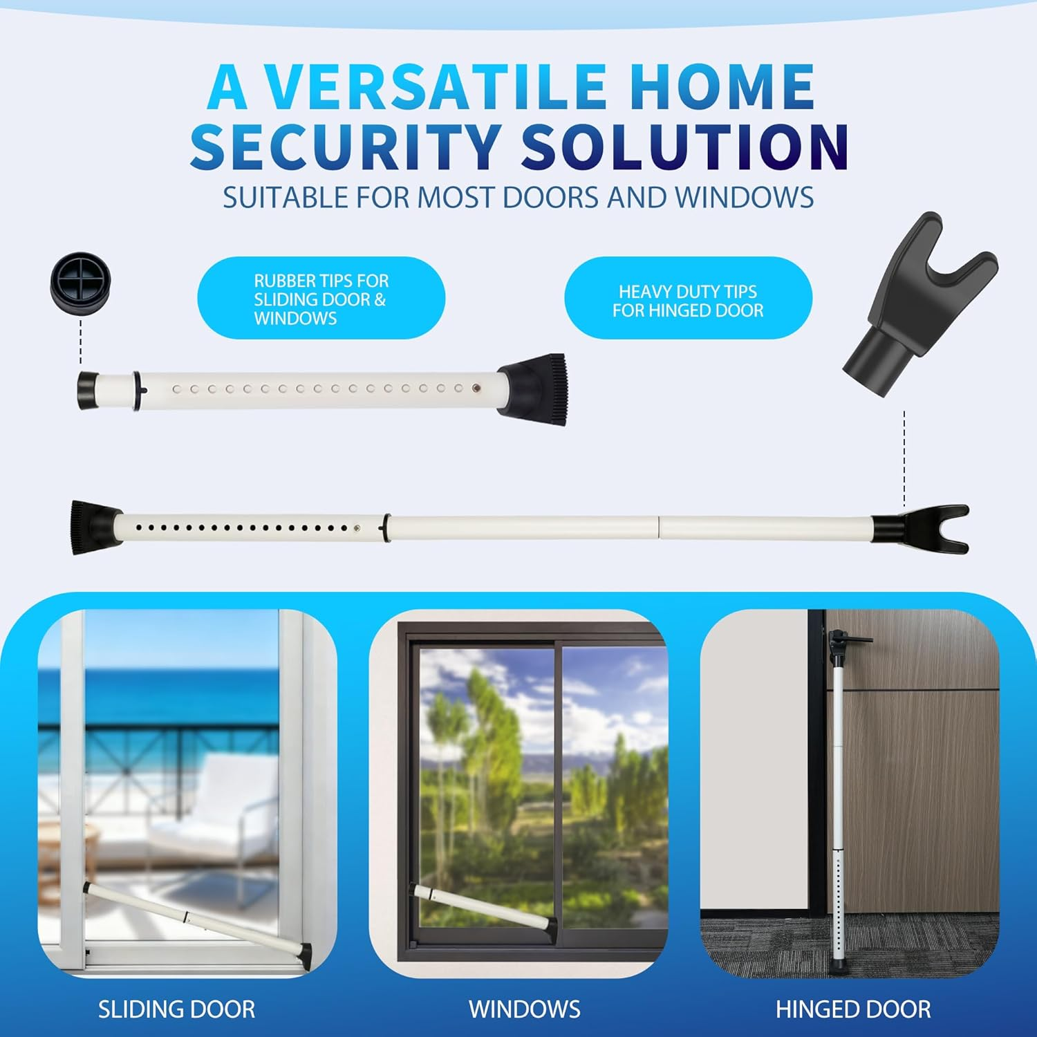 2025 Upgraded 2-In-1 Door Security Bar & Sliding Windows Bar,Adjustable Heavy Duty Stoppers Jammer for Apartment,Home, Hotel Room,Travel(1 Pack,White) image number 1