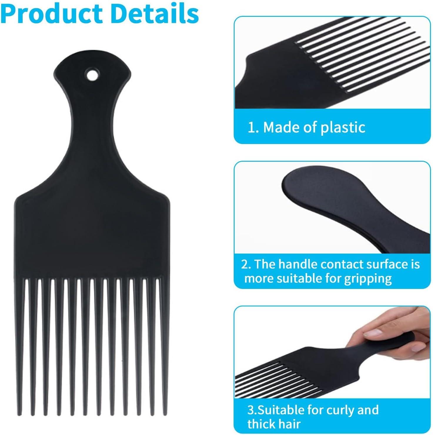 GVSS 3 X Afro Comb, Long Afro Kinky Hair Comb, Wide Flat Tooth Plastic Hair Comb, Hairdressing Tool for Styling and Detangling Curly and Tangled Hair image number 1