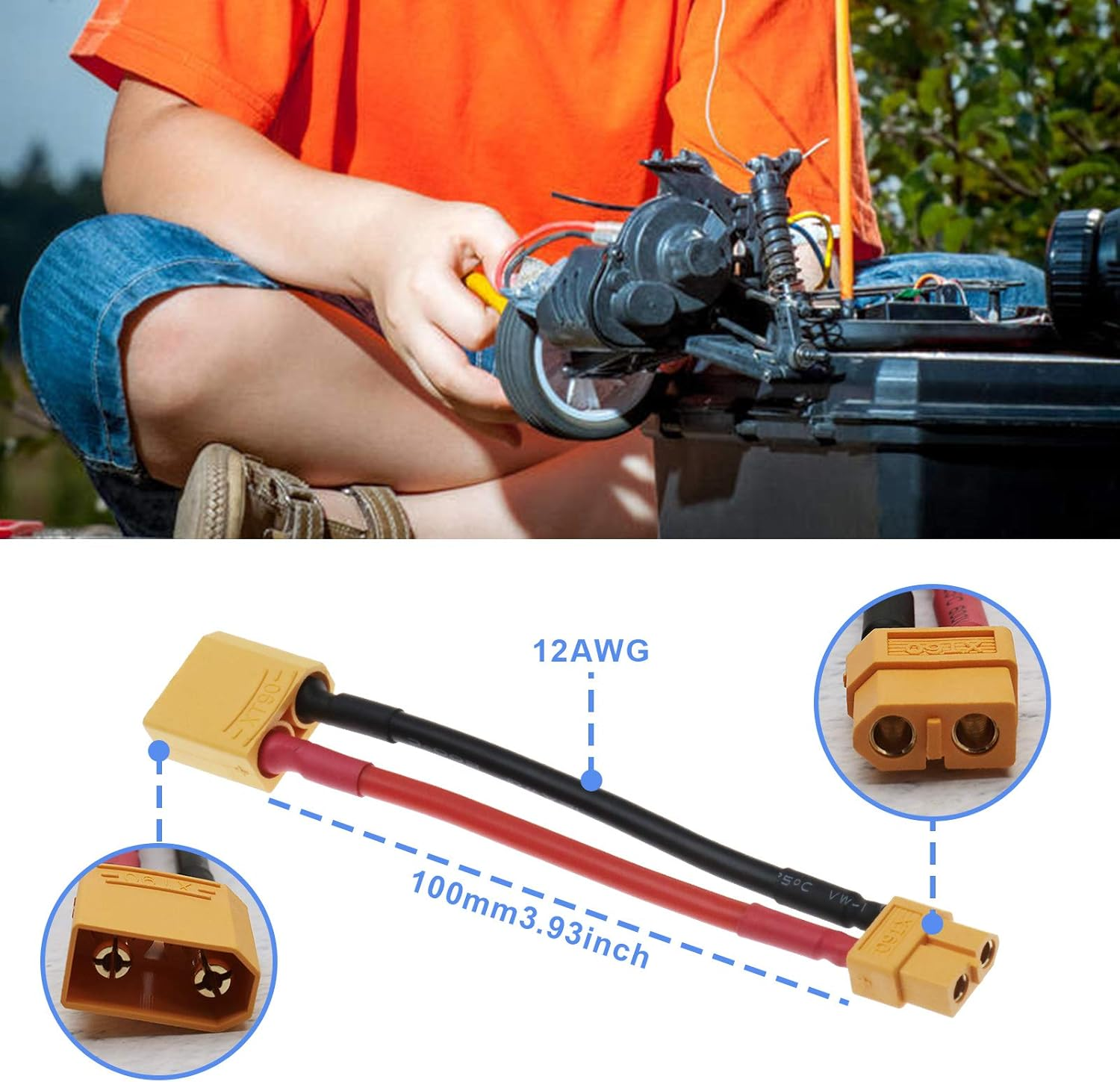 SING F LTD XT90 Male to XT60 Female Conversion Adapter Cable 10Cm/4Inch 12AWG Wire image number 3