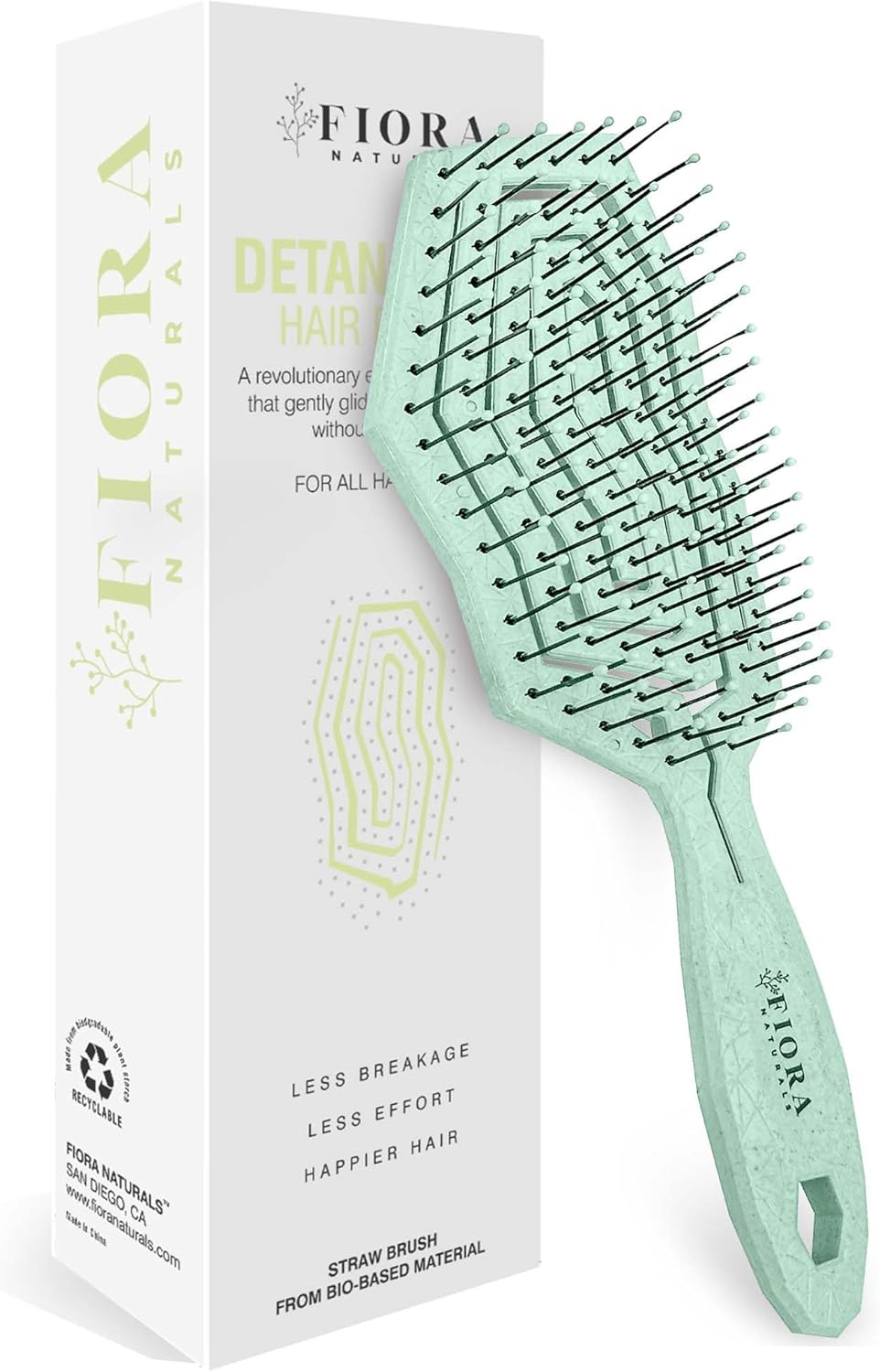 Fiora Naturals Hair Detangling Brush -100% Bio-Friendly Hair Detangler Brush W/Ultra-Soft Bristles- Glide through Tangles with Ease - for Curly, Fine, Women, Men, Kids, Toddlers, Wet and Dry Hair