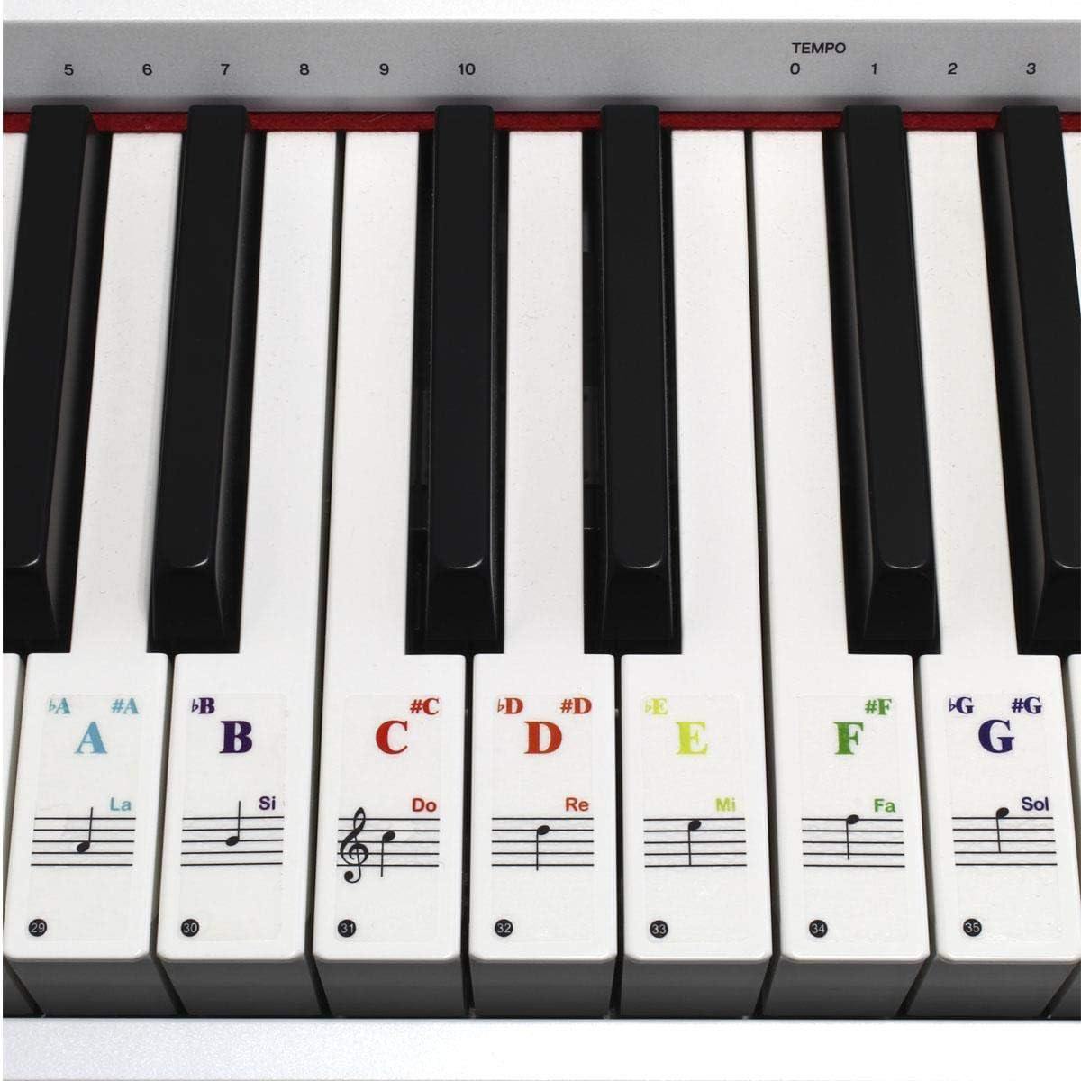 Igadgitz Home U7023 - Self-Adhesive Multicoloured Piano Stickers, Fits 37/49/61/88 Key Keyboards or Pianos image number 1