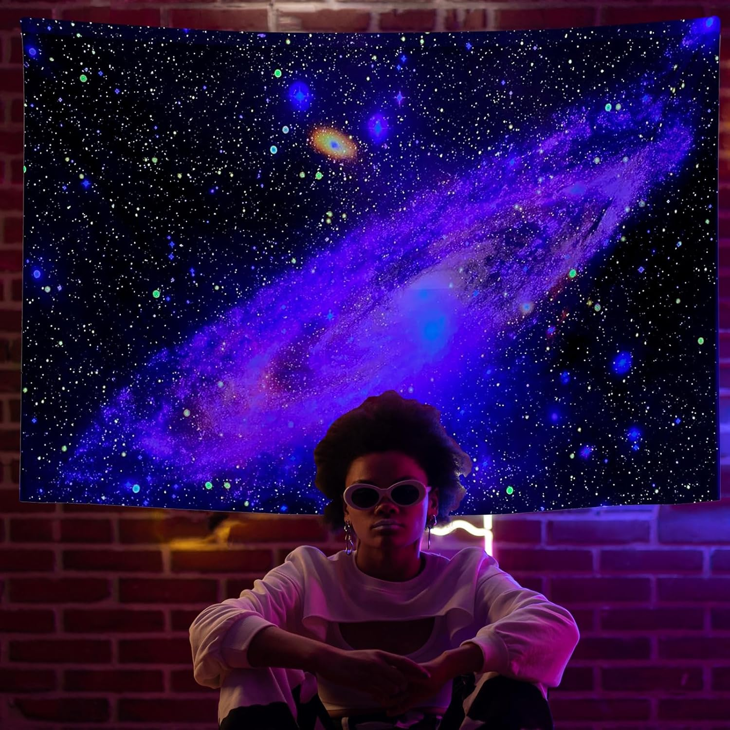 Psyhilar Blacklight Posters for Adults and Teens, Space Galaxy Backdrop UV Reactive, Black Light Tapestry for Boys Room (91 X 71 Inches) image number 1
