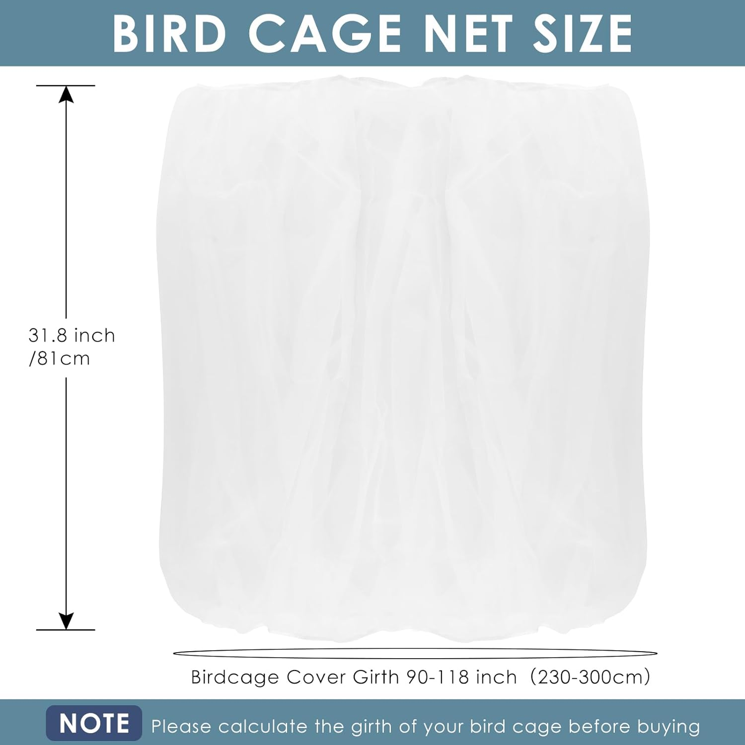 Bissap Bird Cage Seed Catcher, 90-118&lsquo;&rsquo; Universal Birdcage Net Nylon 31.8'' H Adjustable Elastic Band Stretchy Skirts Mesh Cover for Parrot Cage Seed Guard (Not Include Birdcage)- White image number 2