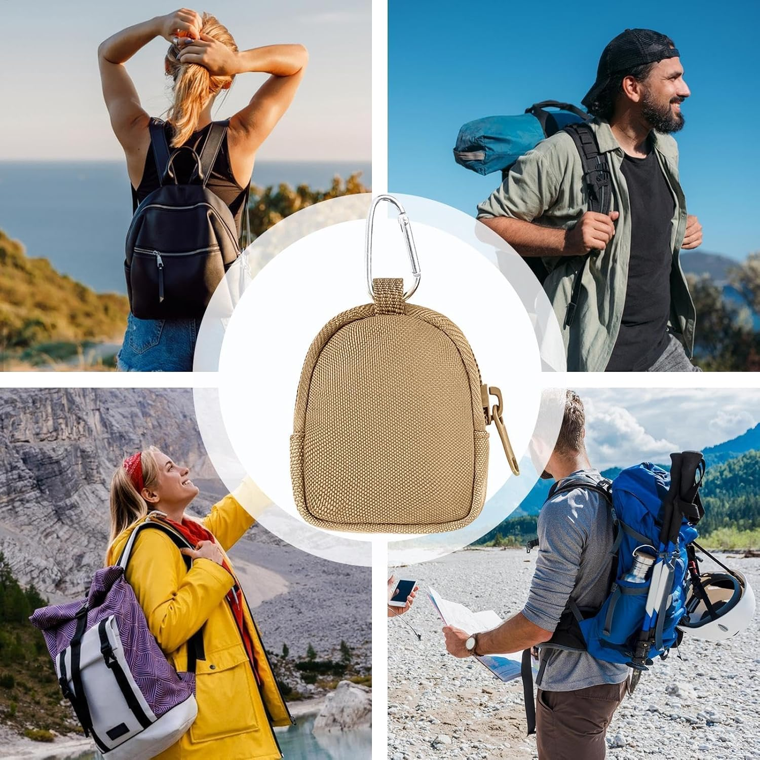 Small Bag Keychain, Small Bag for Backpack | Small Backpack Coin Purse | 8Cm/3.15" Small Bags Accessories, Cute Zipper Wallet Bag for Key, Mo, Khaki, Consulte La Descripci&oacute;n, See Description image number 3