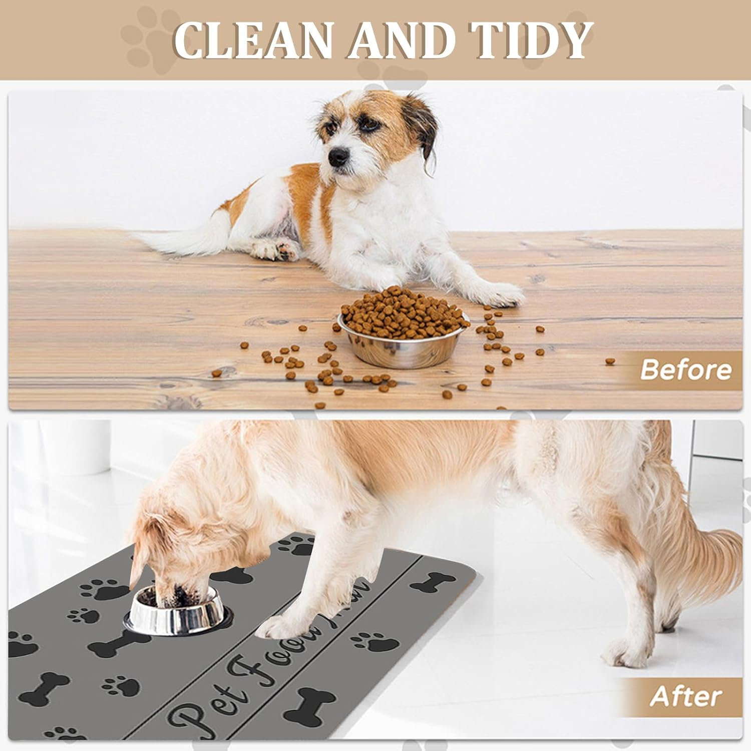 KASESSS Feeding Mat for Dogs, Cats, 30 X 50 Cm and Licking Mat Set, Absorbent Feeding Bowl Mat, Non-Slip Bowl Mat, Dogs, Cats, Quick-Drying Mat, Dog Bowl, Grey, Dog Accessories image number 6