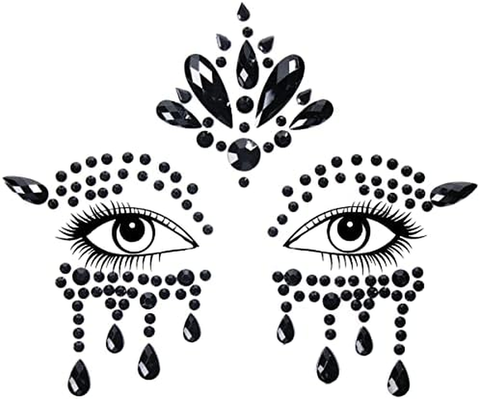 Bowitzki Halloween Face Jewels Festival Design Women Mermaid Face Gems Rhinestone Crystals Stickers Eyes Body Temporary Tattoos (4 Set B) - 4 Set A image number 6