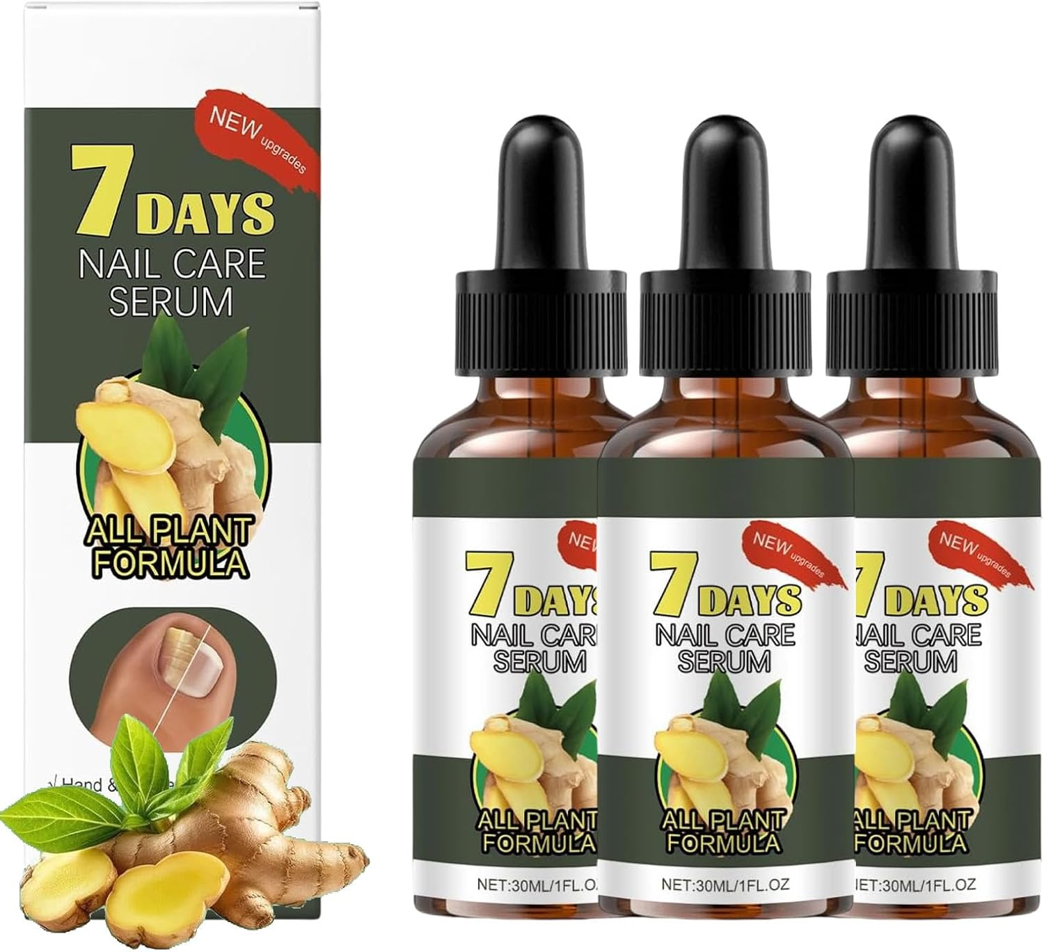 7-Day Nail Care Serum, Ginger Nail Treatment for Toenail and Fingernail for Thin, Nail Growth Serum Oil, Nail Strengthener for Damaged Nails, Restoring Healthy Nails (5PCS)
