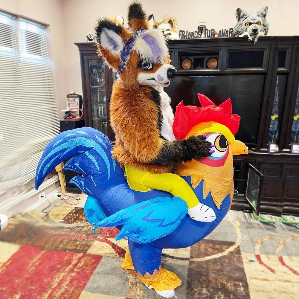 Kapeicamper Inflatable Chicken Costume - Funny Rooster Riding Halloween Blow up Costume for Men and Women image number 3