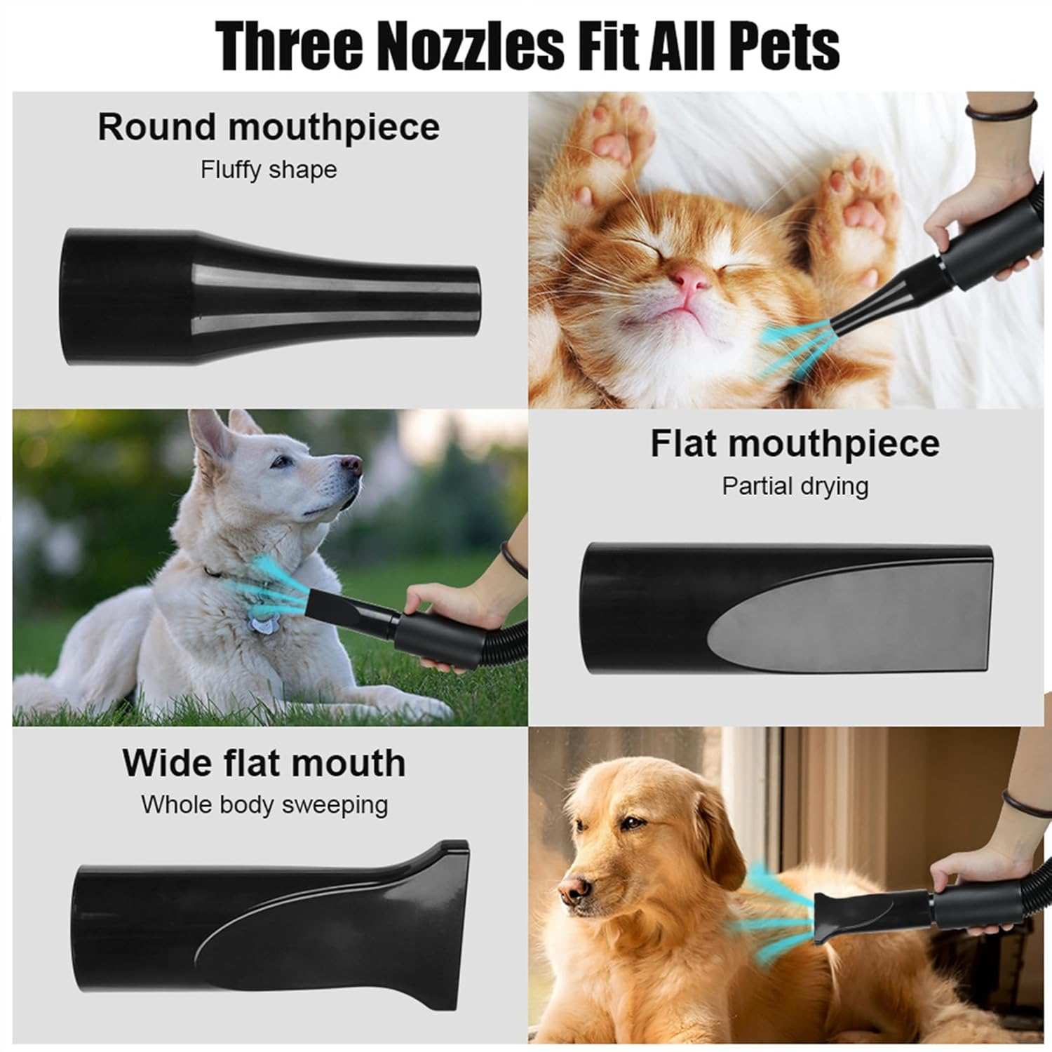 Memows Dog Hair Dryer, 2800 W Professional Blower Dog Dryer, Adjustable Speed and Heat, Pet Dryer, Dog Grooming Dryer with 4 Different Nozzles (Black)