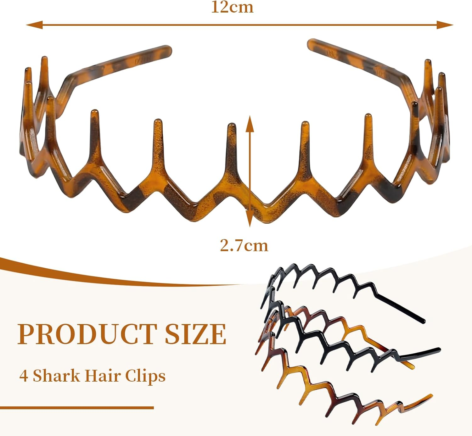 TELAIN Pack of 4 Zigzag Headbands for Women, Teenage Girls and Men - Thin Plastic Hair Bands with Teeth, Non-Slip Black Comb Hair Bands image number 3