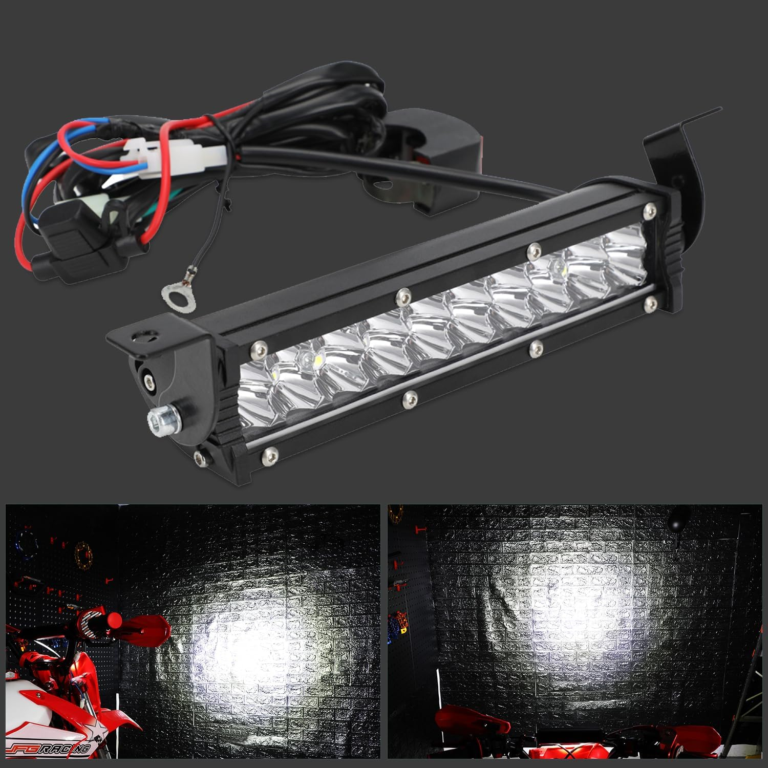 Dirt Bike Light Bar,Dual Row 7 Inch 10-30V Led Light Flood Spot Combo Beam with Wiring Harness Kit for Dirt Pit Bike Enduro ATV E-Bike Sur Ron Motocross image number 6