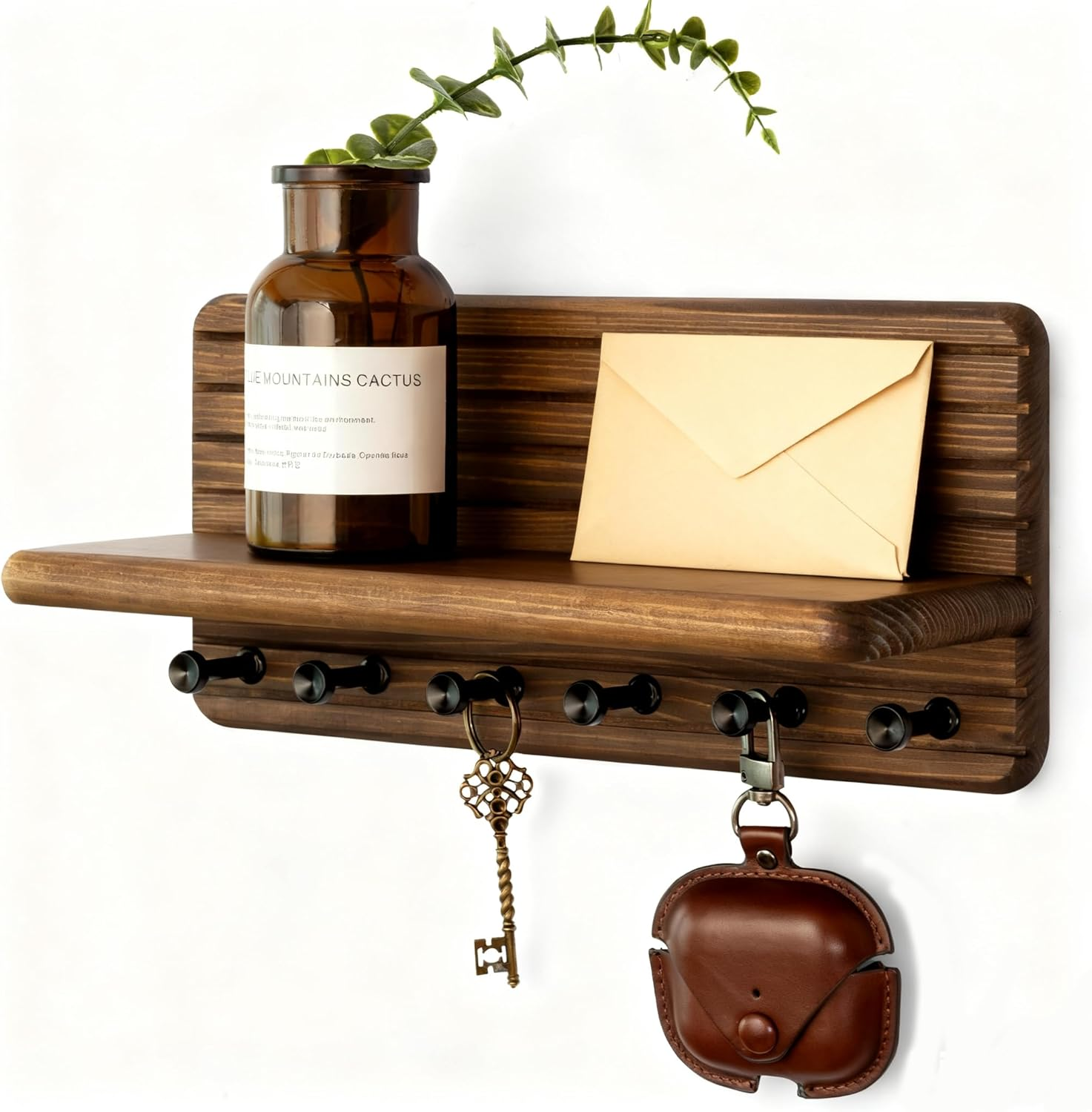 QYINXIU Key and Mail Holder for Wall, Mail Organizer with 6 Hooks and Storage Drawer, Wall Mount Key Rack (Grey)