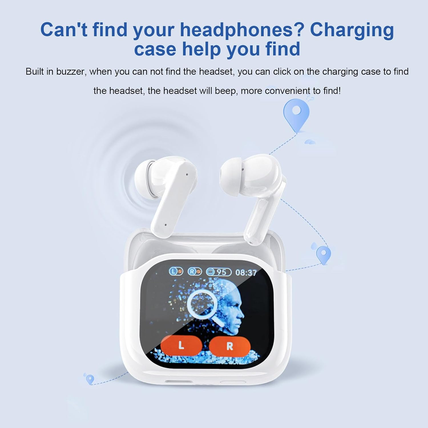Luocute Language Translator Earbuds, Real Time Translation Earbuds, 144 Languages 5.4 Hifi with Color Screen Charging Case, Offers 6 Hours Play Time and 30 Hours Standby Time. (White) image number 4