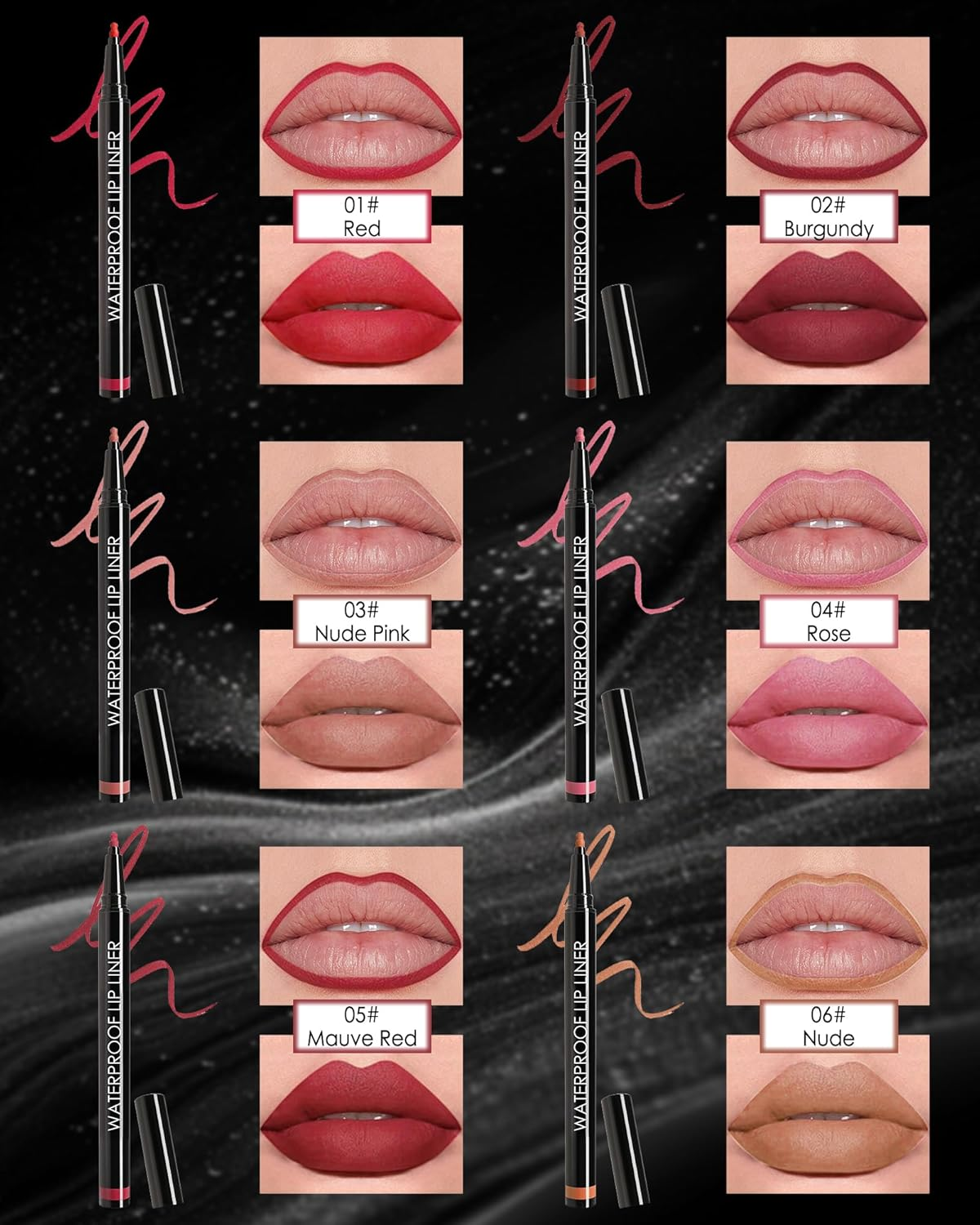 Matte Lip Liner Waterproof, Long-Lasting Smudge-Proof Lip Mark Pencil, Highly Pigmented Liquid Lipstick, Smooth Moisturising Lip Liner Pencils, Lip Gloss, Natural Tattoo Effect, 02# Burgundy image number 1