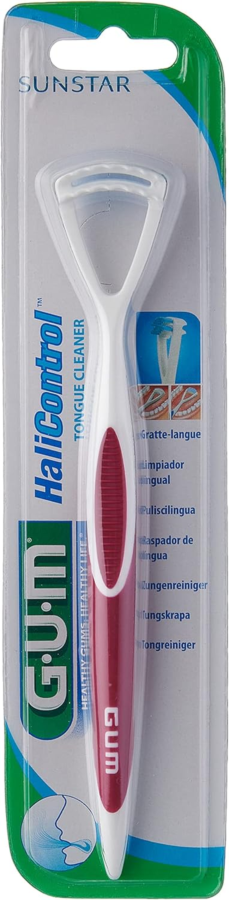 Gum Dual Action Tongue Cleaner, Removes Dental Plaque, Food Debris & Dead Cells, Maroon, Manual, Tongue Cleaner, Oral Care