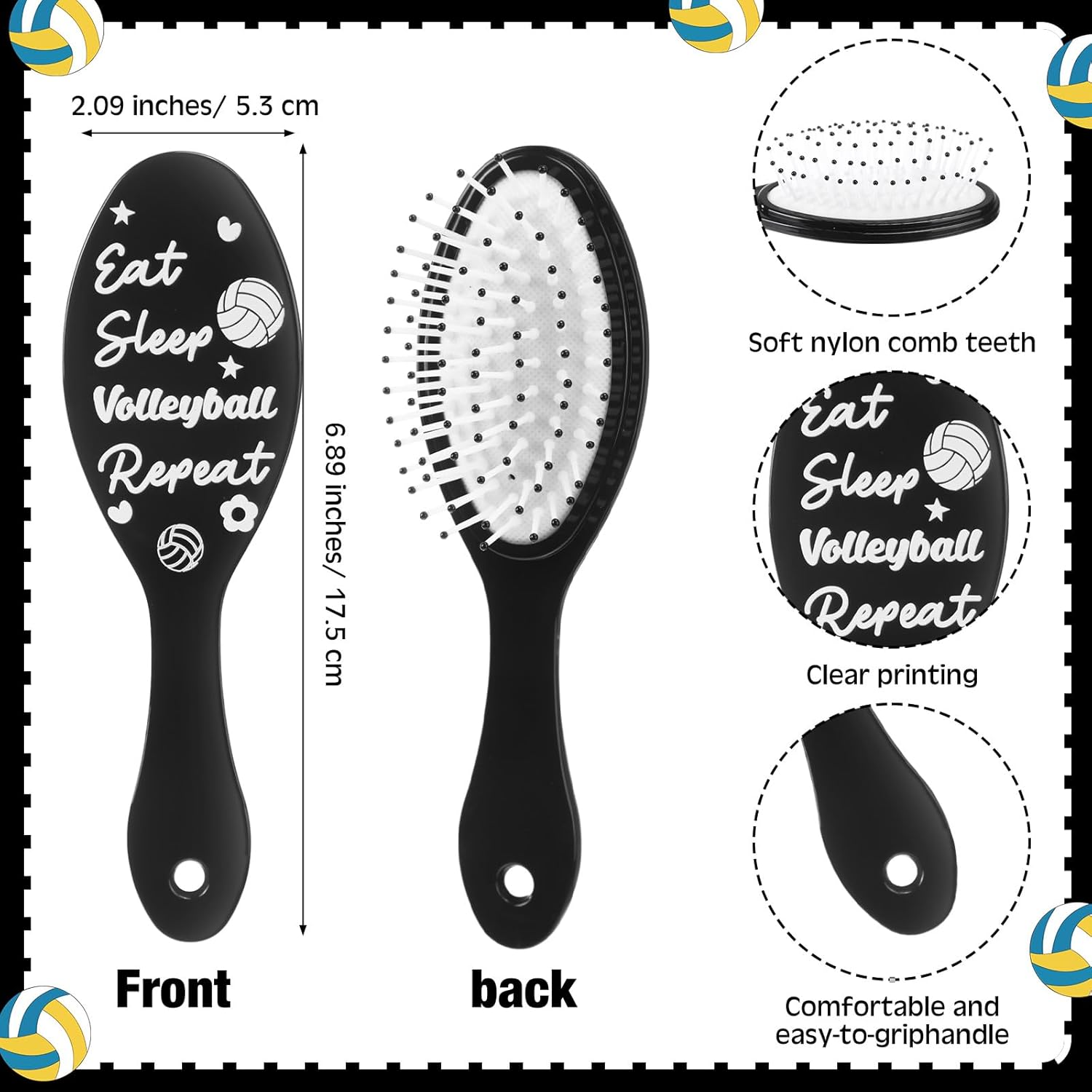 Jingmore 24 Pcs Volleyball Hair Brush Gifts for Girls Team Bulk Mini Detangling Hair Brushes and Bristles Plastic Combs Set for Volleyball Team Gifts Sport Players Party Favors