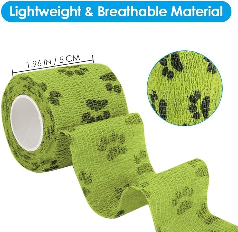 Pet Self Adhesive Bandage, 5CM Pet Vet Wrap Tape Non-Woven Cohesive Gauze Rolls for Wrist Healing Ankle Sprain & Swelling (Dog'S Paw, 12 Rolls) image number 4