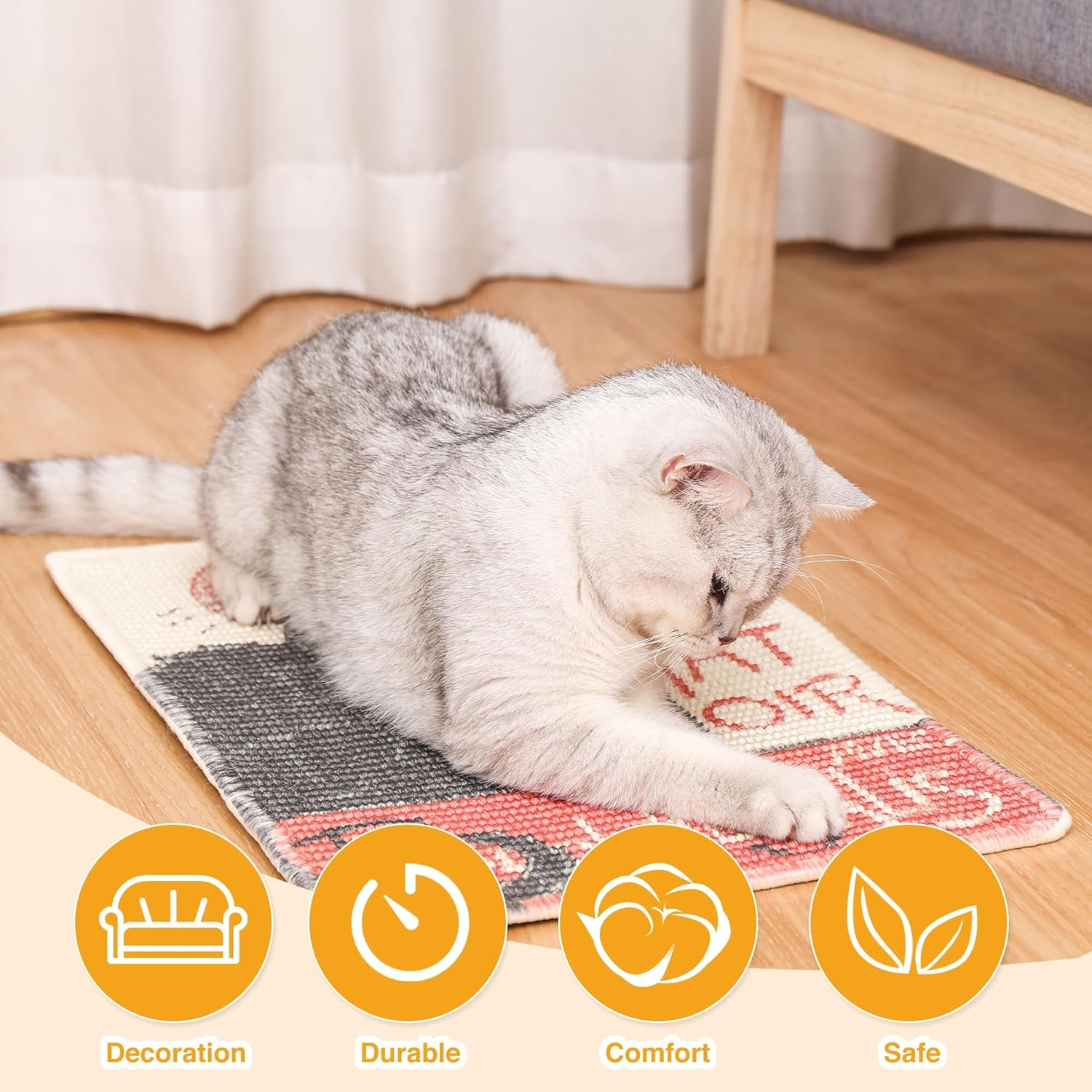 Furrther Sisal Cat Scratcher Mat (Use on Wall, Couch and Carpet), Durable and Shedding-Resistant Cat Scratching Surface - 21.7X13 Inch with Adhesives and Twist Pins (The Black Cat Vintage Poster) image number 2