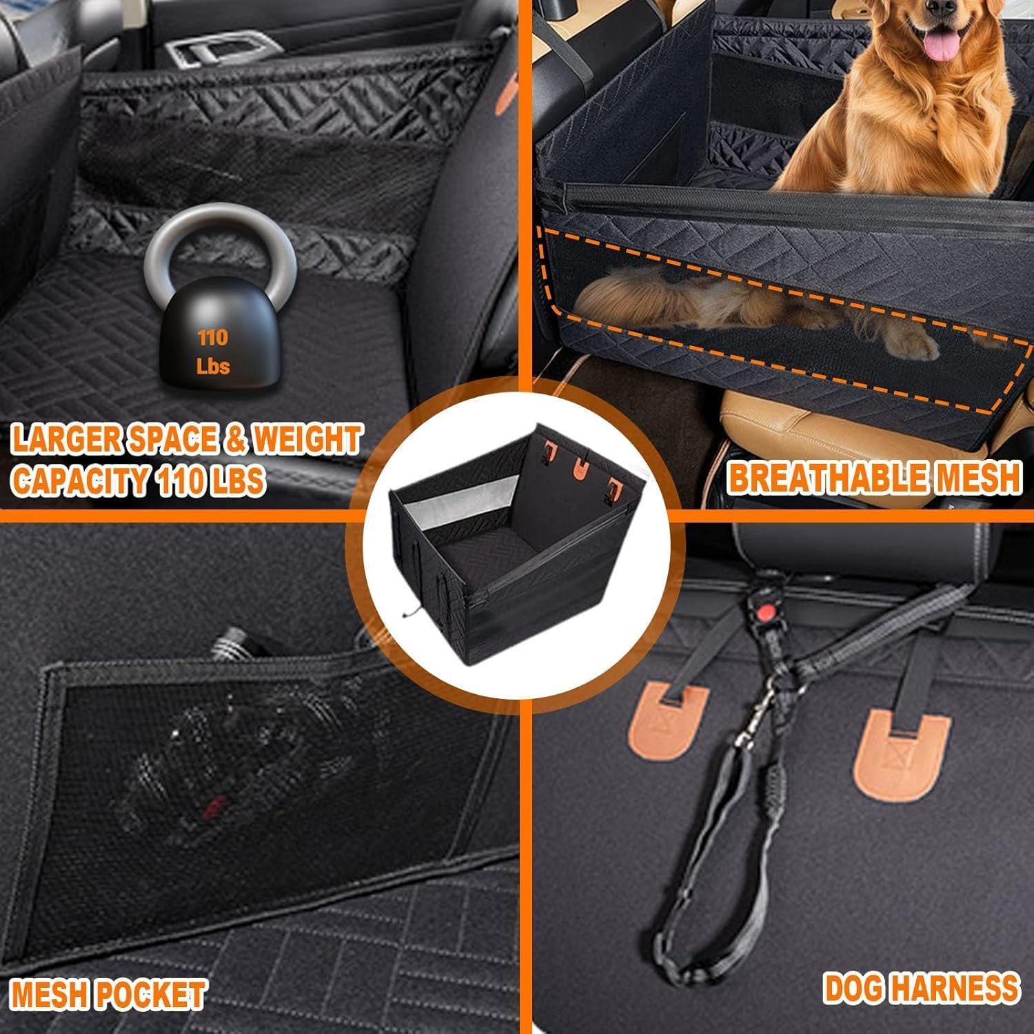 Dog Car Seat for Medium Dogs, Foldable Back Seat Extender for Dogs,Large Pet Car Seat Cover for Back Seat,Dog Hammock for Car Back Seat Pet Bed Mattress,Easy Clean for Cars (Black Large) image number 6