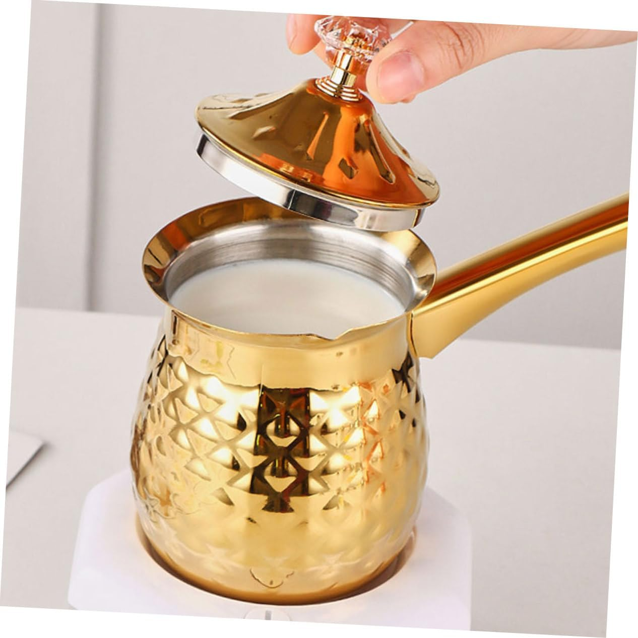 Traditional Turkish Cezve Maker & Mocha Cup - Stove Top, Milk Warmer, Induction Pot, Arabic & Greek Coffee Maker, Butter Melter, 400Ml Vintage Metal Tea Pot image number 6